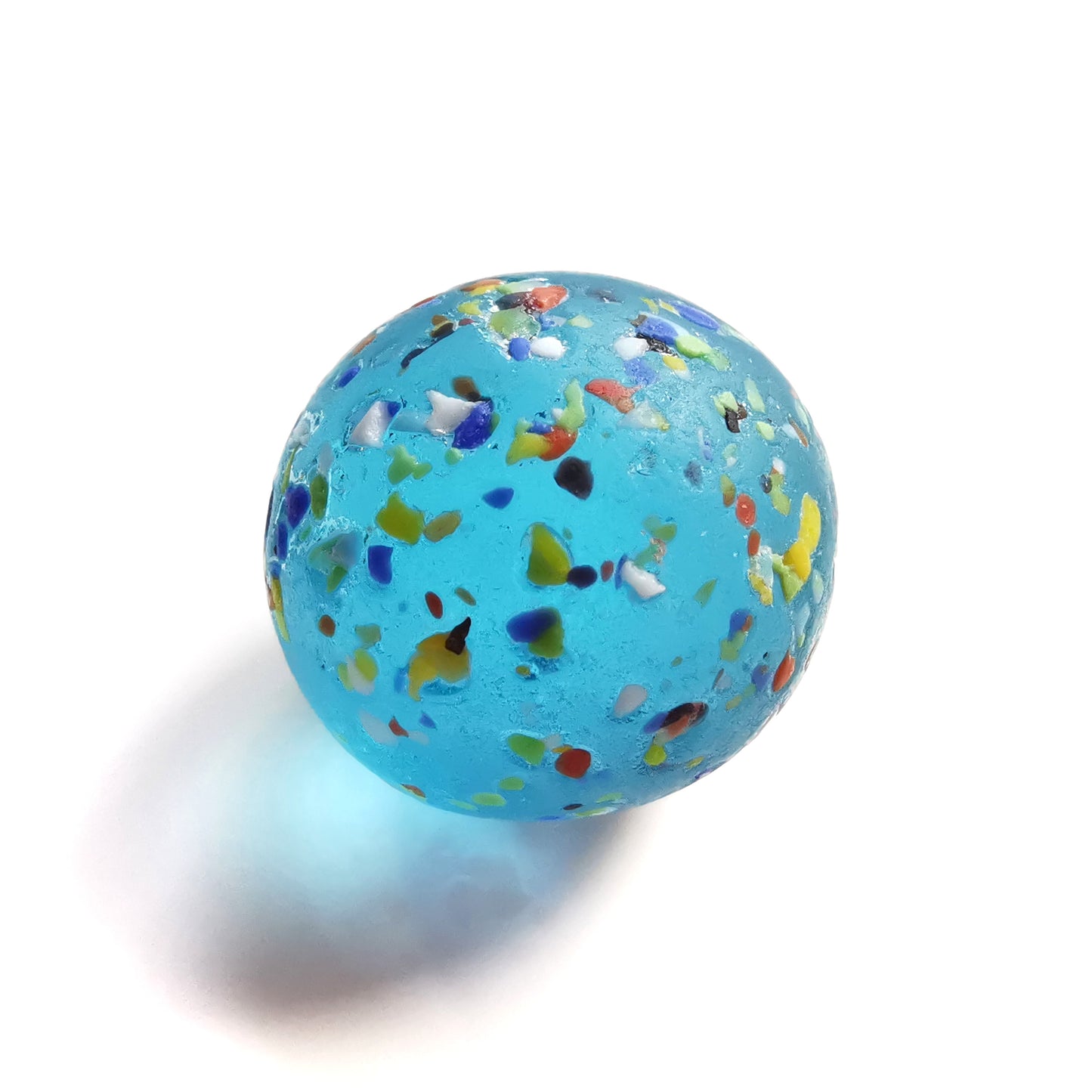 Aquamarine rainbow confetti sea glass marble & sterling silver pendant.