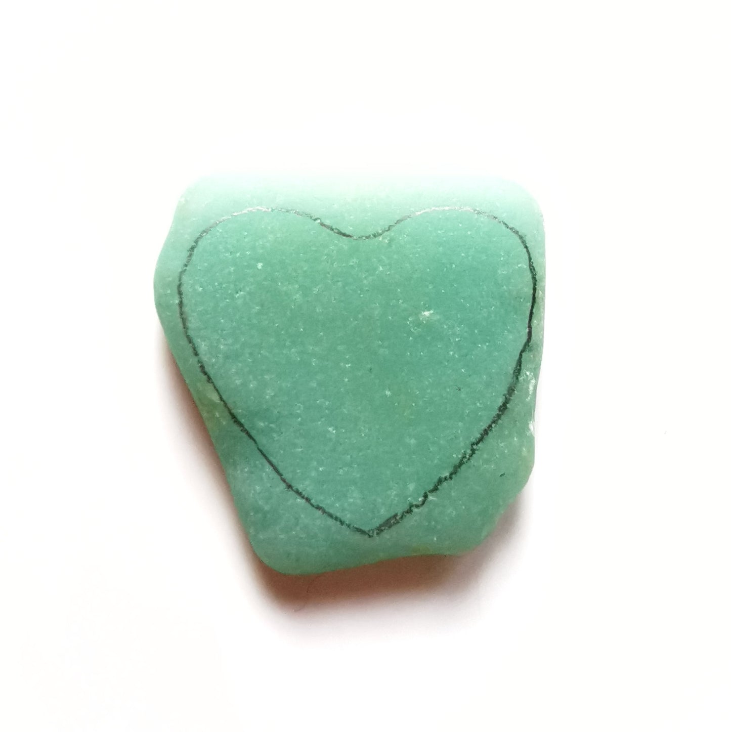 Teal green sea glass heart & sterling silver pendant.