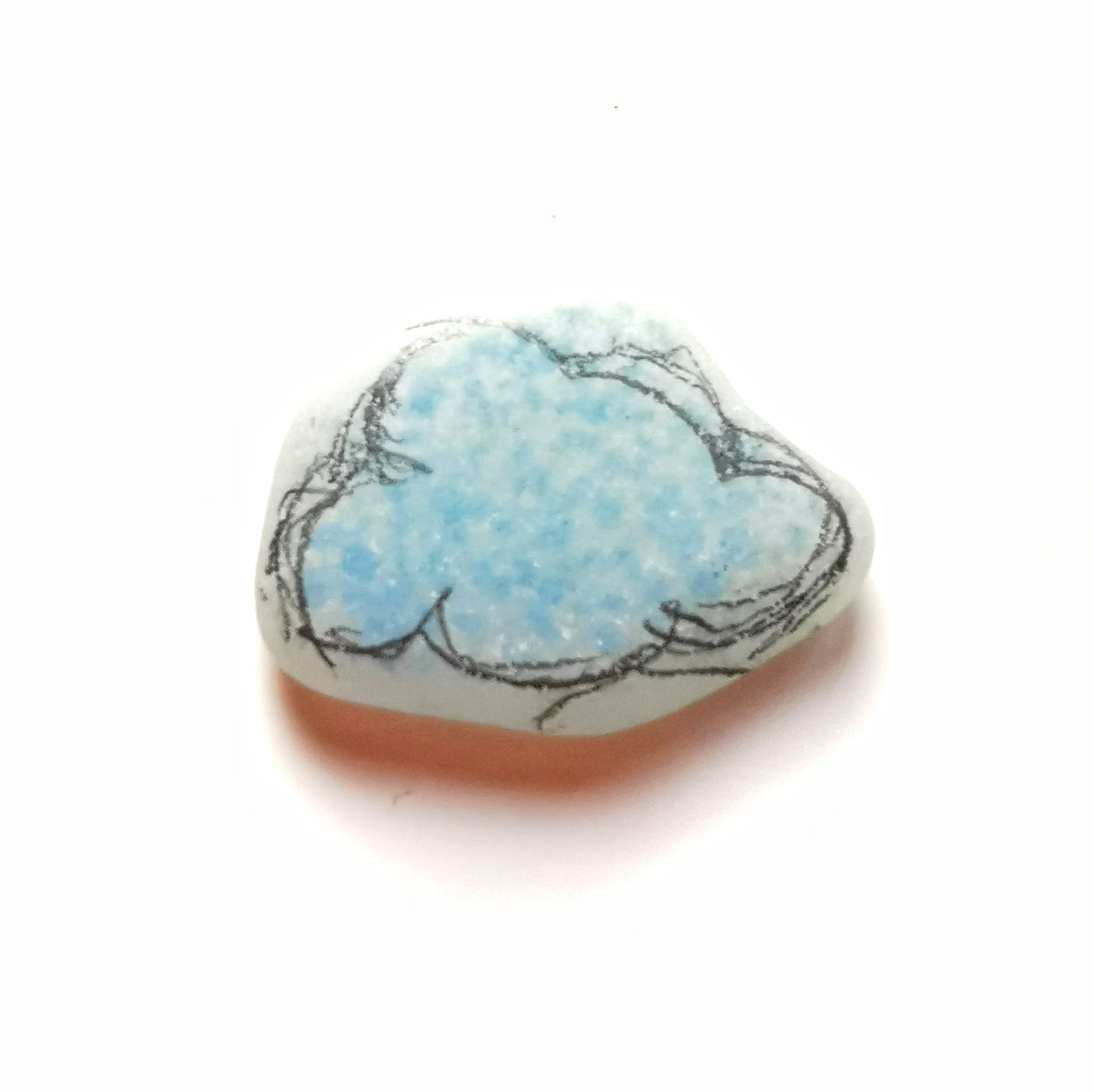 Blue and white sea glass cloud & sterling silver pendant.