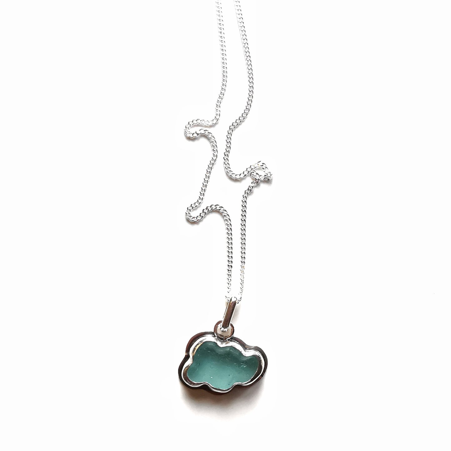 Reserved for Elizabeth. Scottish blue sea glass cloud & sterling silver pendant.