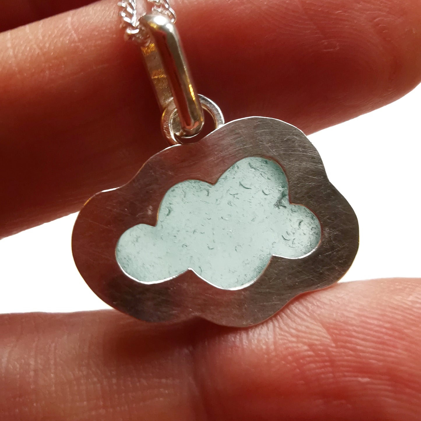 Reserved for Elizabeth. Scottish blue sea glass cloud & sterling silver pendant.