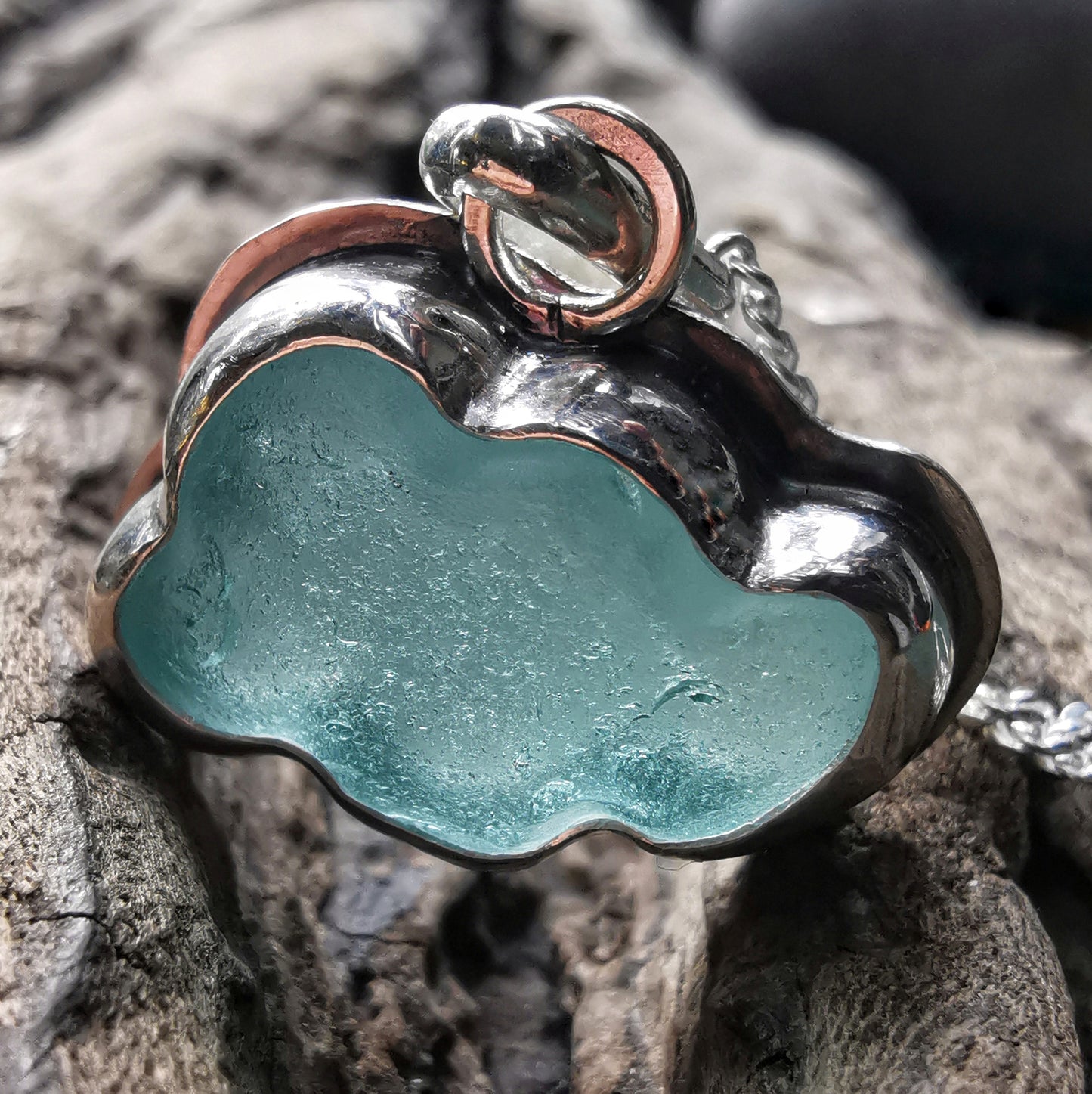 Reserved for Elizabeth. Scottish blue sea glass cloud & sterling silver pendant.