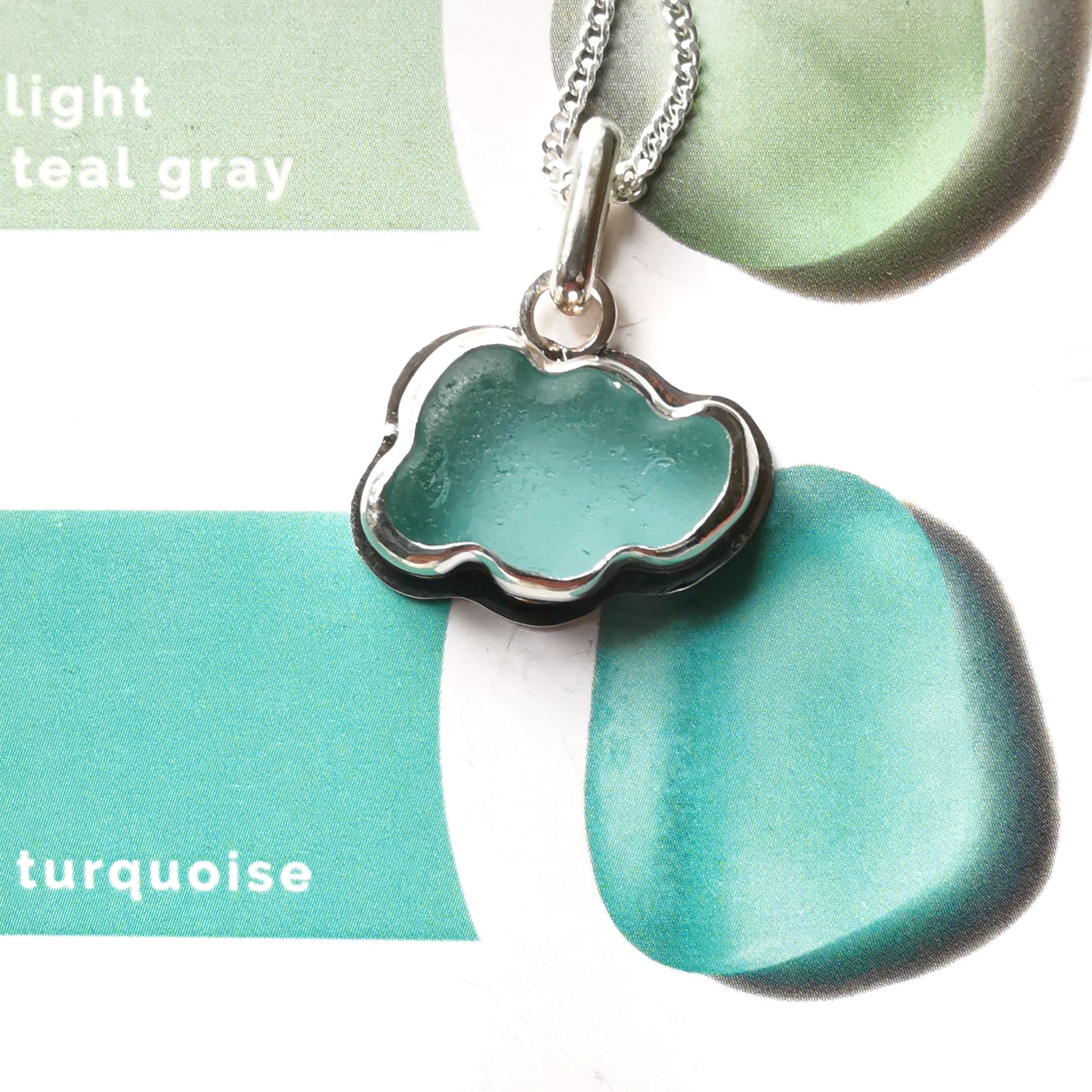 Reserved for Elizabeth. Scottish blue sea glass cloud & sterling silver pendant.