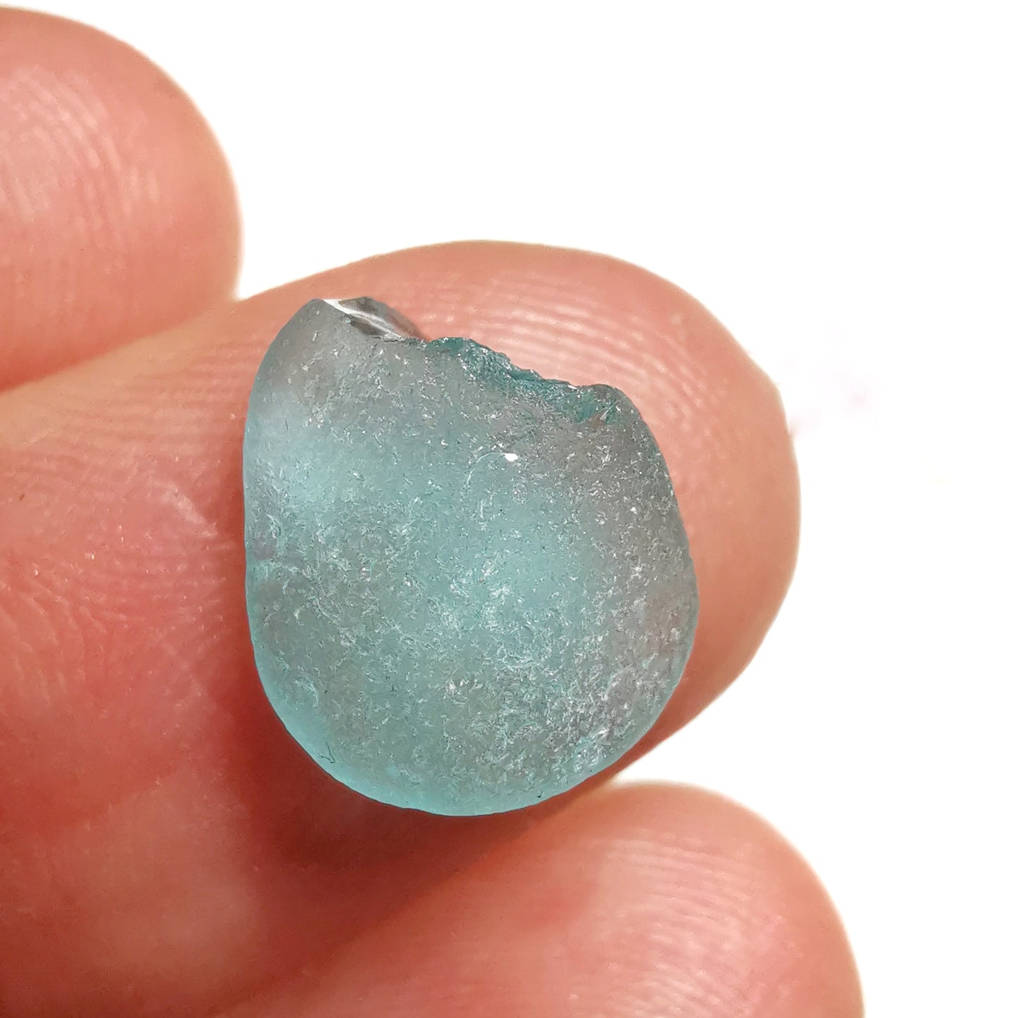 Aqua blue UV sea glass heart  & sterling silver pendant.