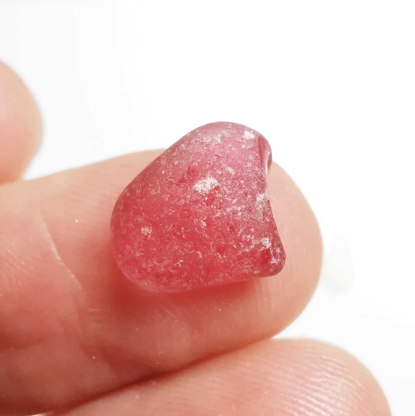Tiny magenta pink sea glass heart & sterling silver pendant.