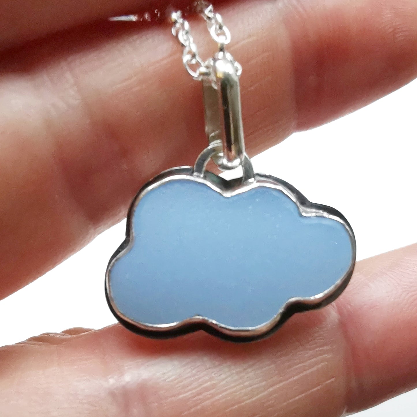Reserved for Kerry. Scottish blue sea glass cloud & sterling silver pendant.