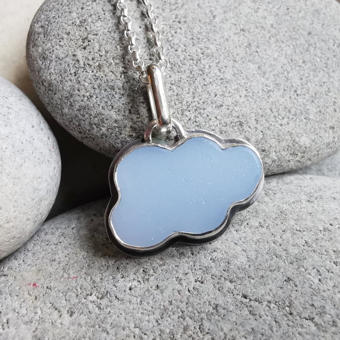 Reserved for Kerry. Scottish blue sea glass cloud & sterling silver pendant.