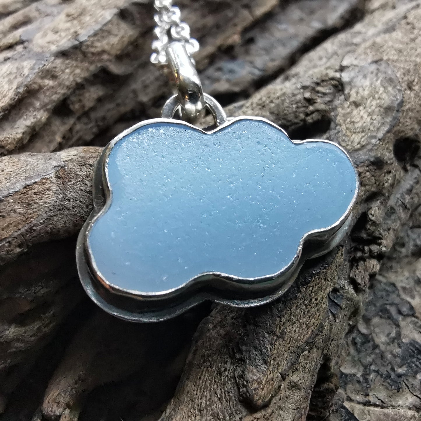 Reserved for Kerry. Scottish blue sea glass cloud & sterling silver pendant.