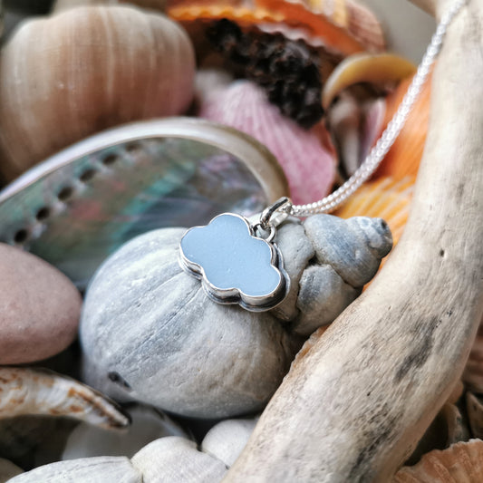 Reserved for Kerry. Scottish blue sea glass cloud & sterling silver pendant.