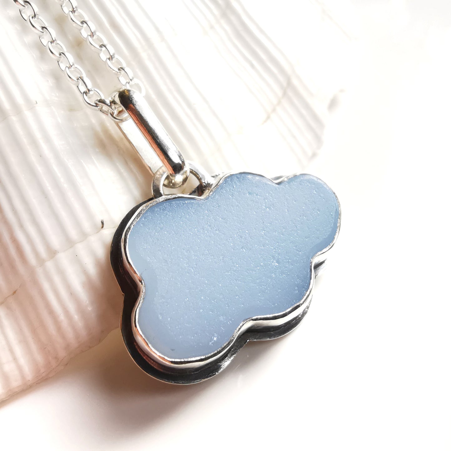 Reserved for Kerry. Scottish blue sea glass cloud & sterling silver pendant.