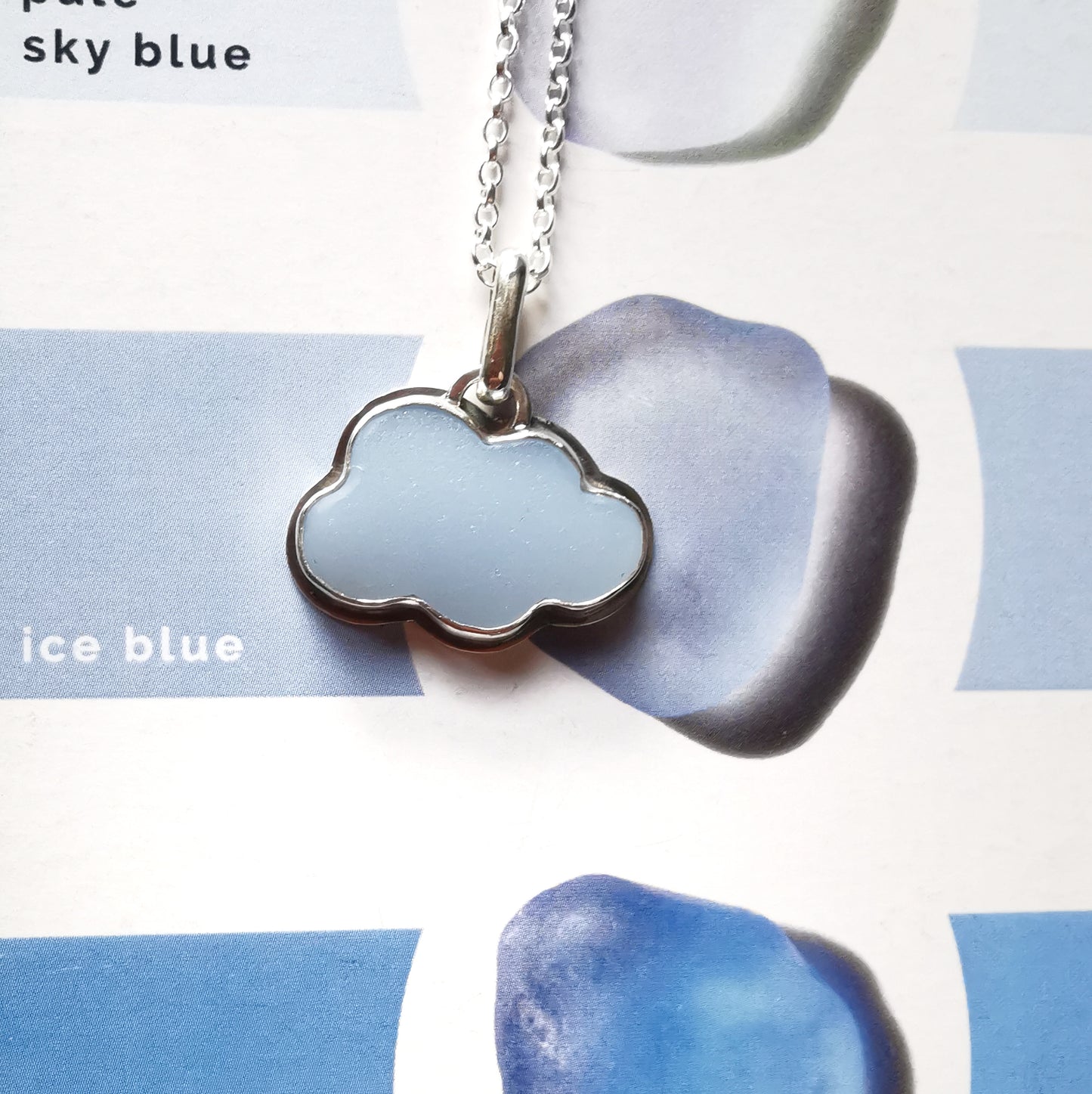 Reserved for Kerry. Scottish blue sea glass cloud & sterling silver pendant.