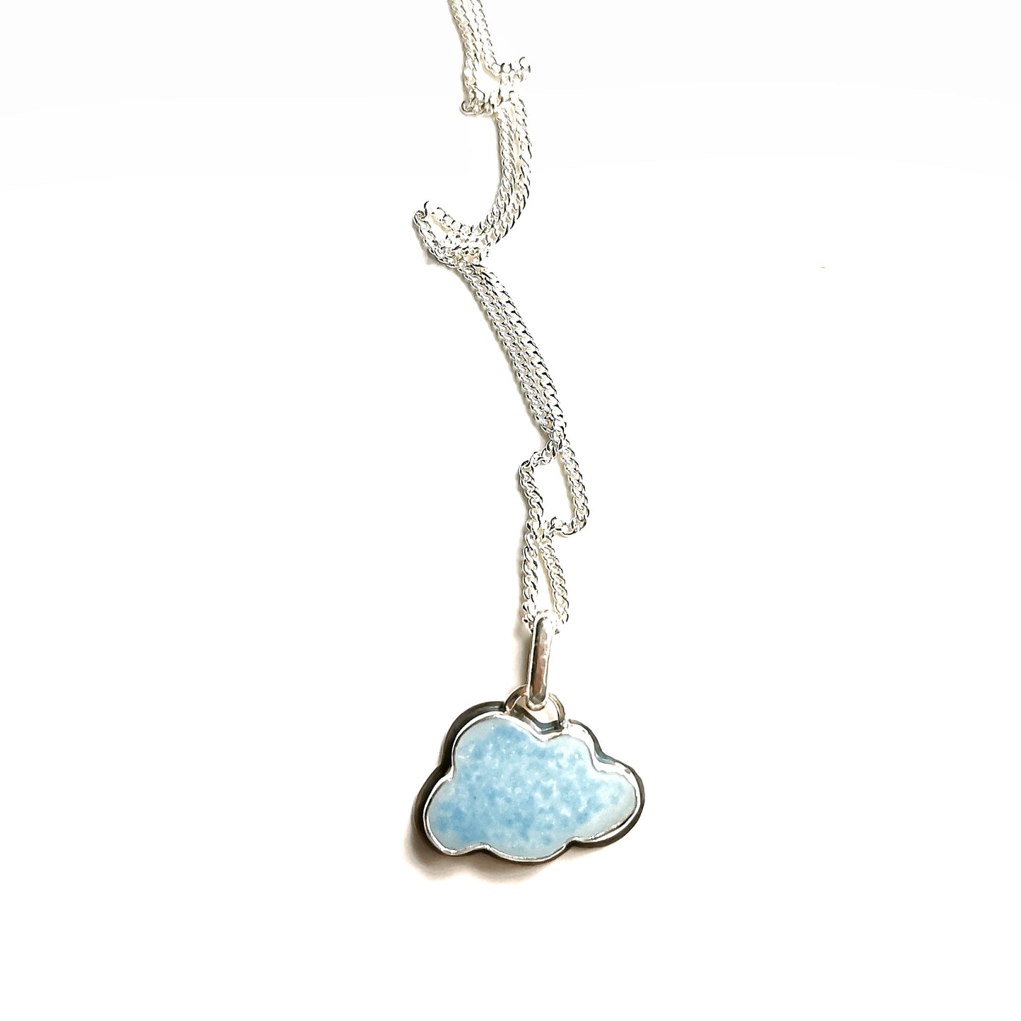 Blue and white sea glass cloud & sterling silver pendant.
