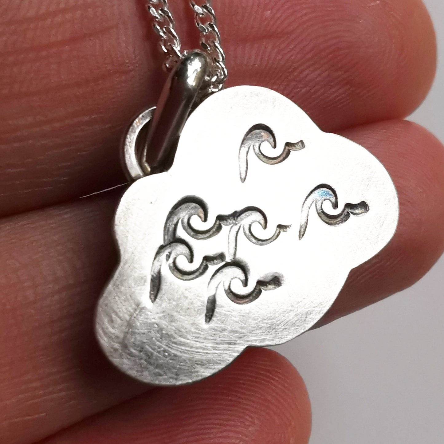 Blue and white sea glass cloud & sterling silver pendant.