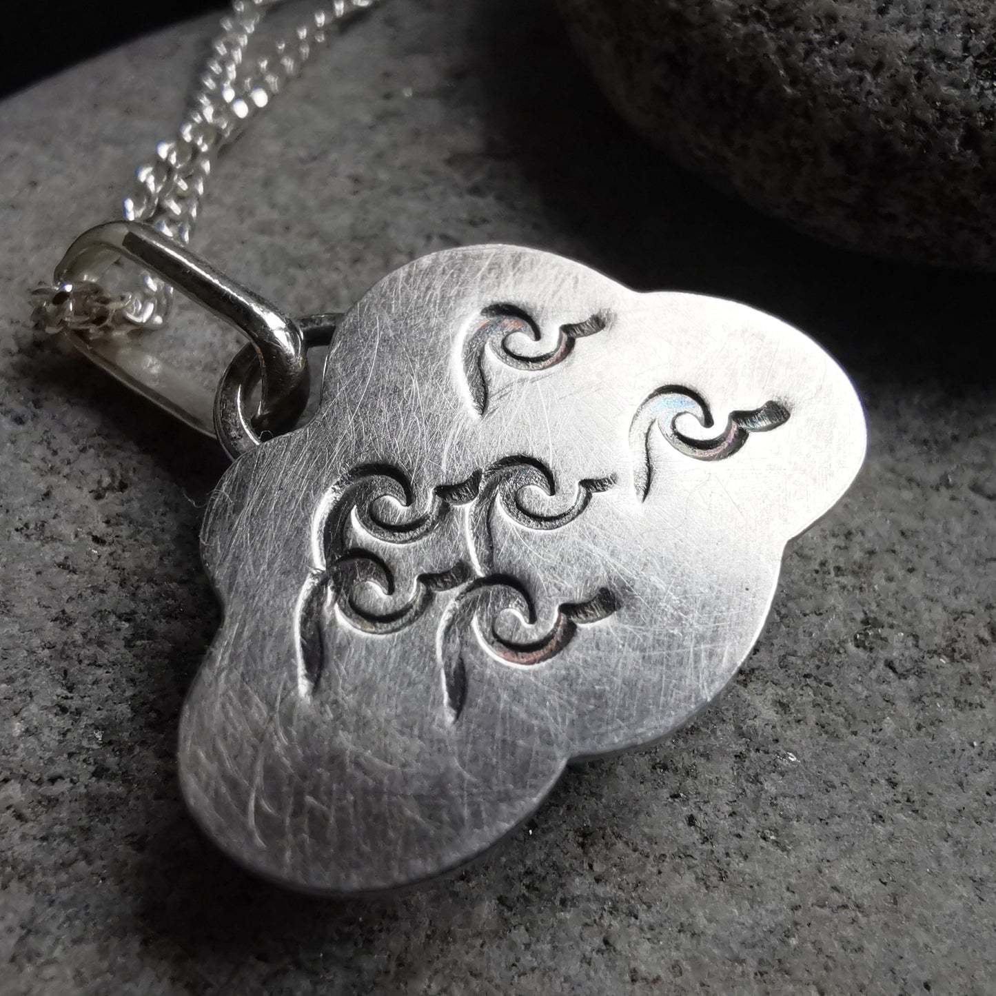 Blue and white sea glass cloud & sterling silver pendant.