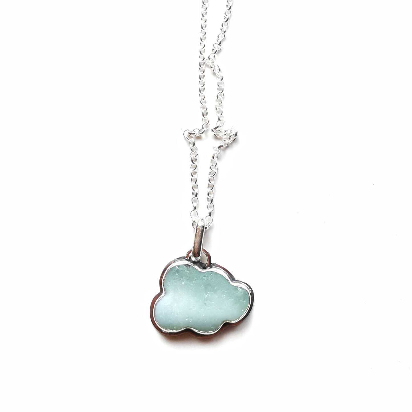 Opalescent sea glass cloud & sterling silver pendant.