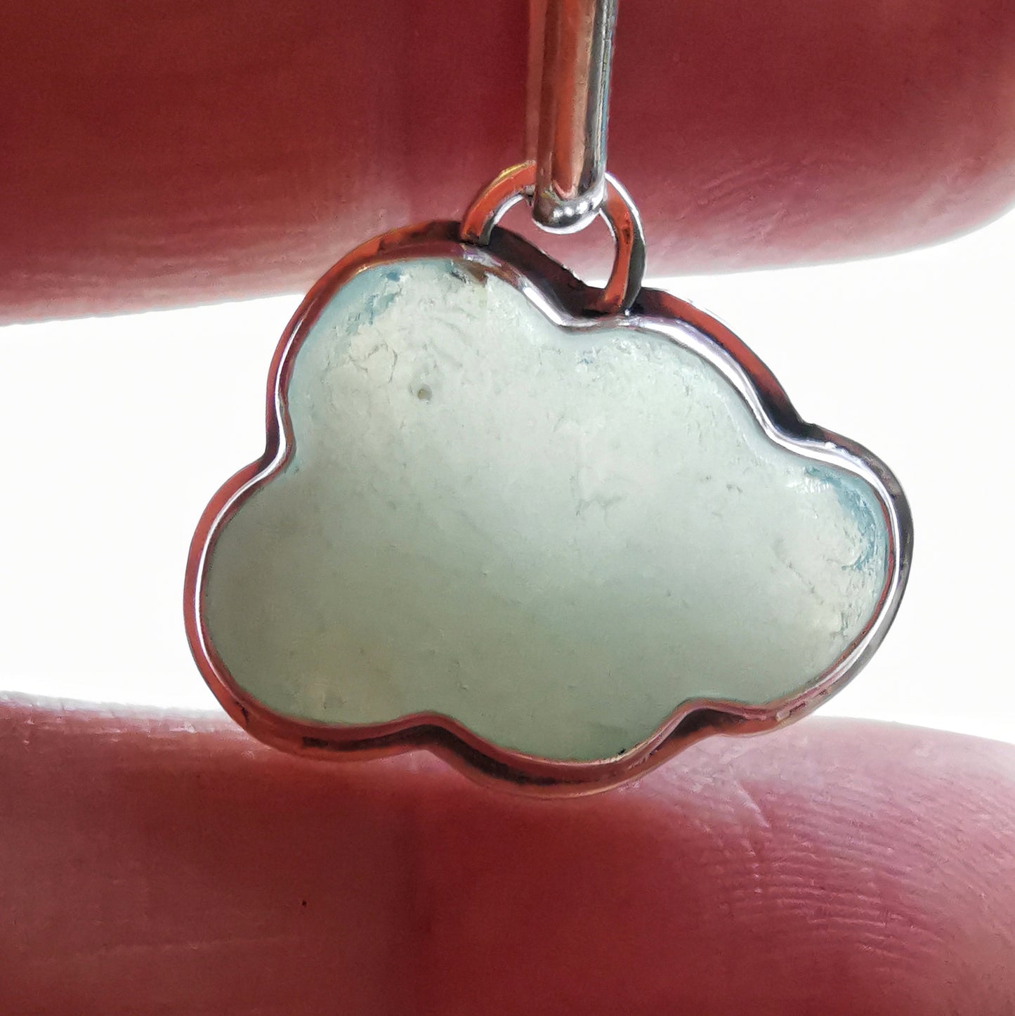Opalescent sea glass cloud & sterling silver pendant.