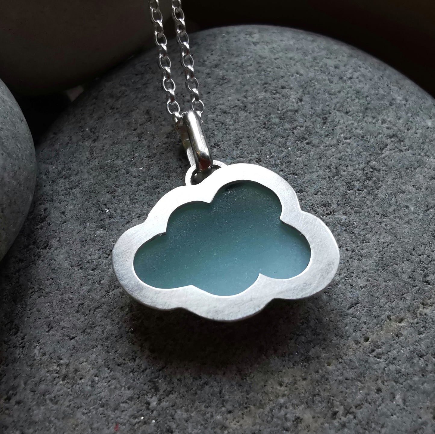 Opalescent sea glass cloud & sterling silver pendant.