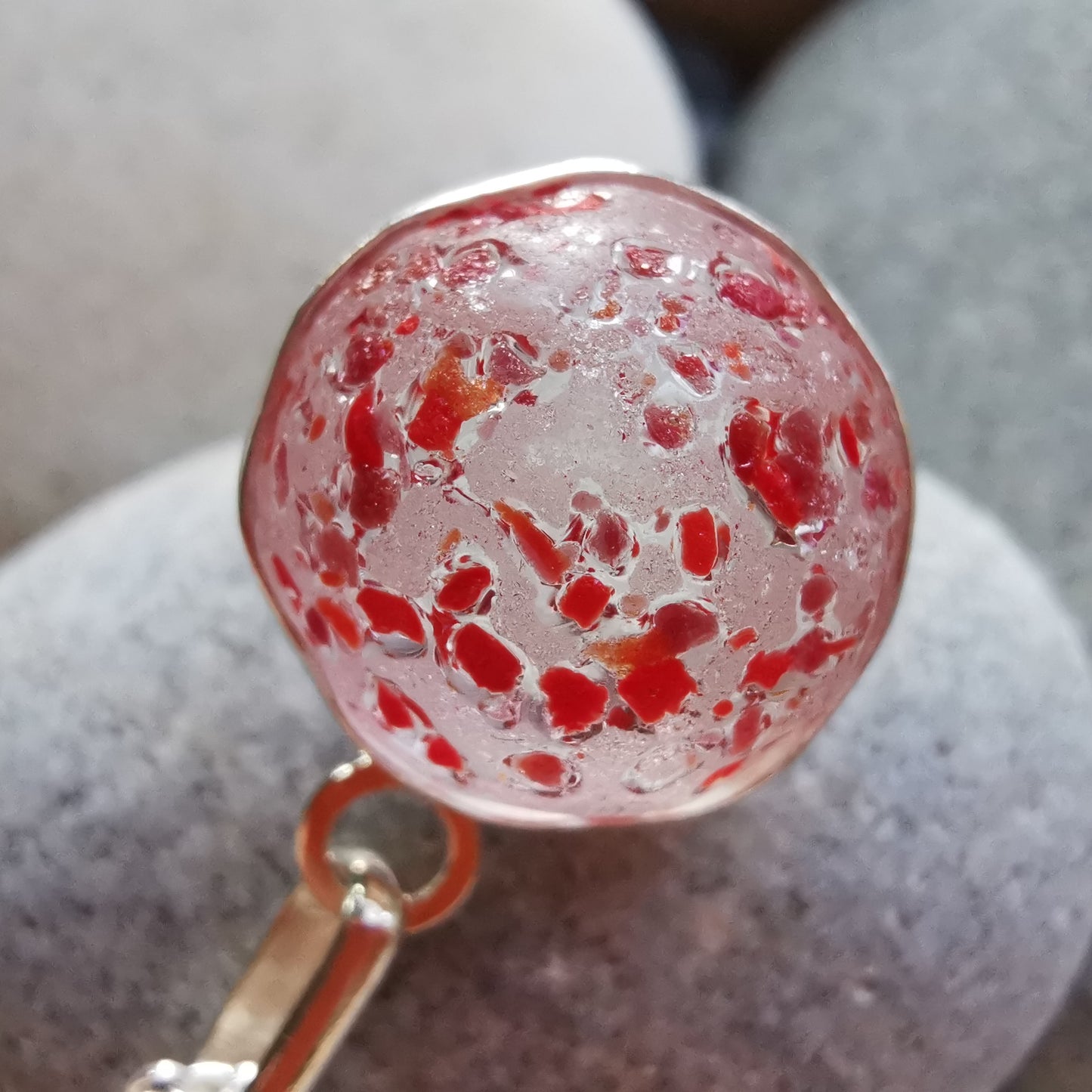 Genuine red speckled confetti sea glass marble & sterling silver pendant.