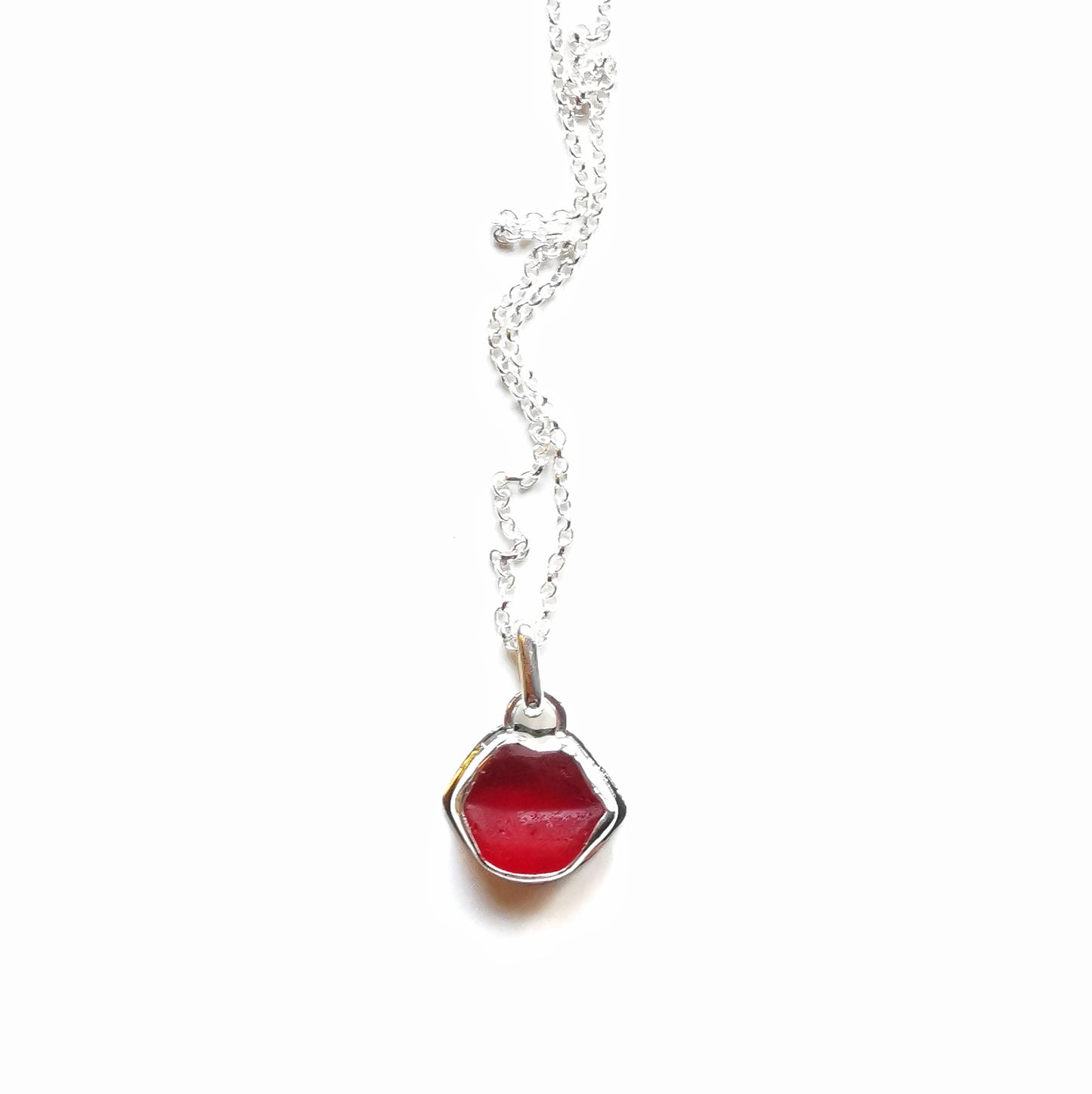 Scottish red lips/kiss sea glass & sterling silver pendant.