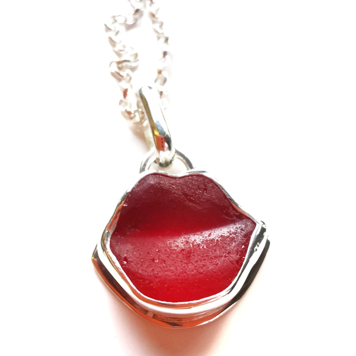 Scottish red lips/kiss sea glass & sterling silver pendant.