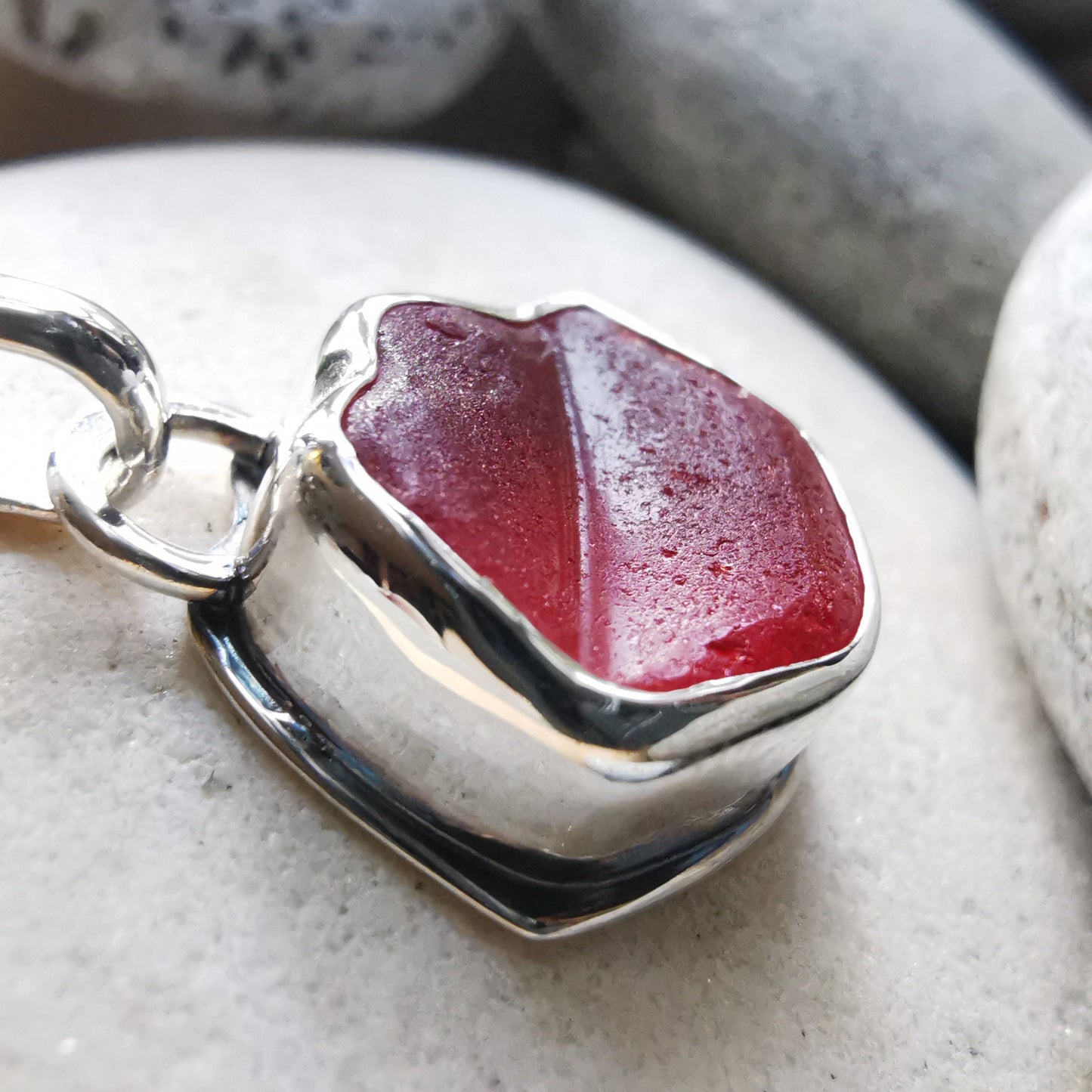 Scottish red lips/kiss sea glass & sterling silver pendant.