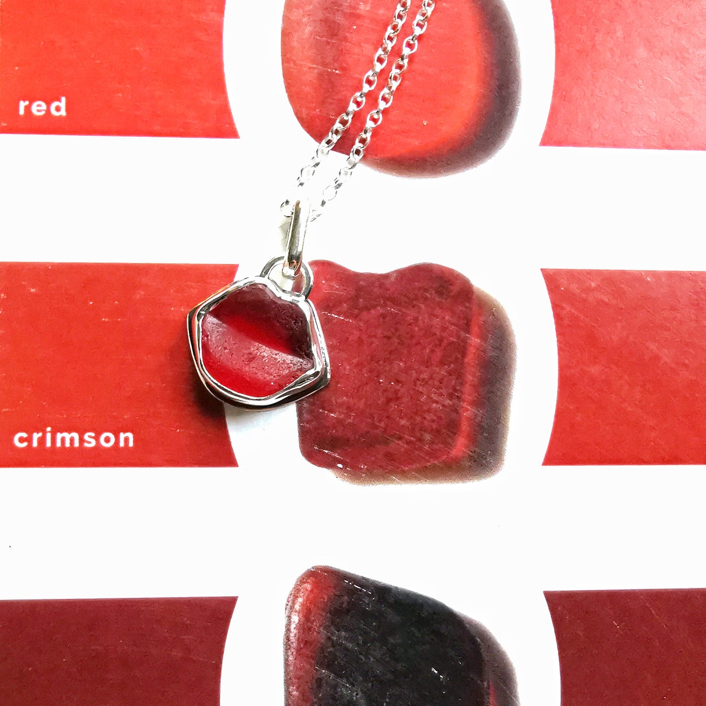 Scottish red lips/kiss sea glass & sterling silver pendant.