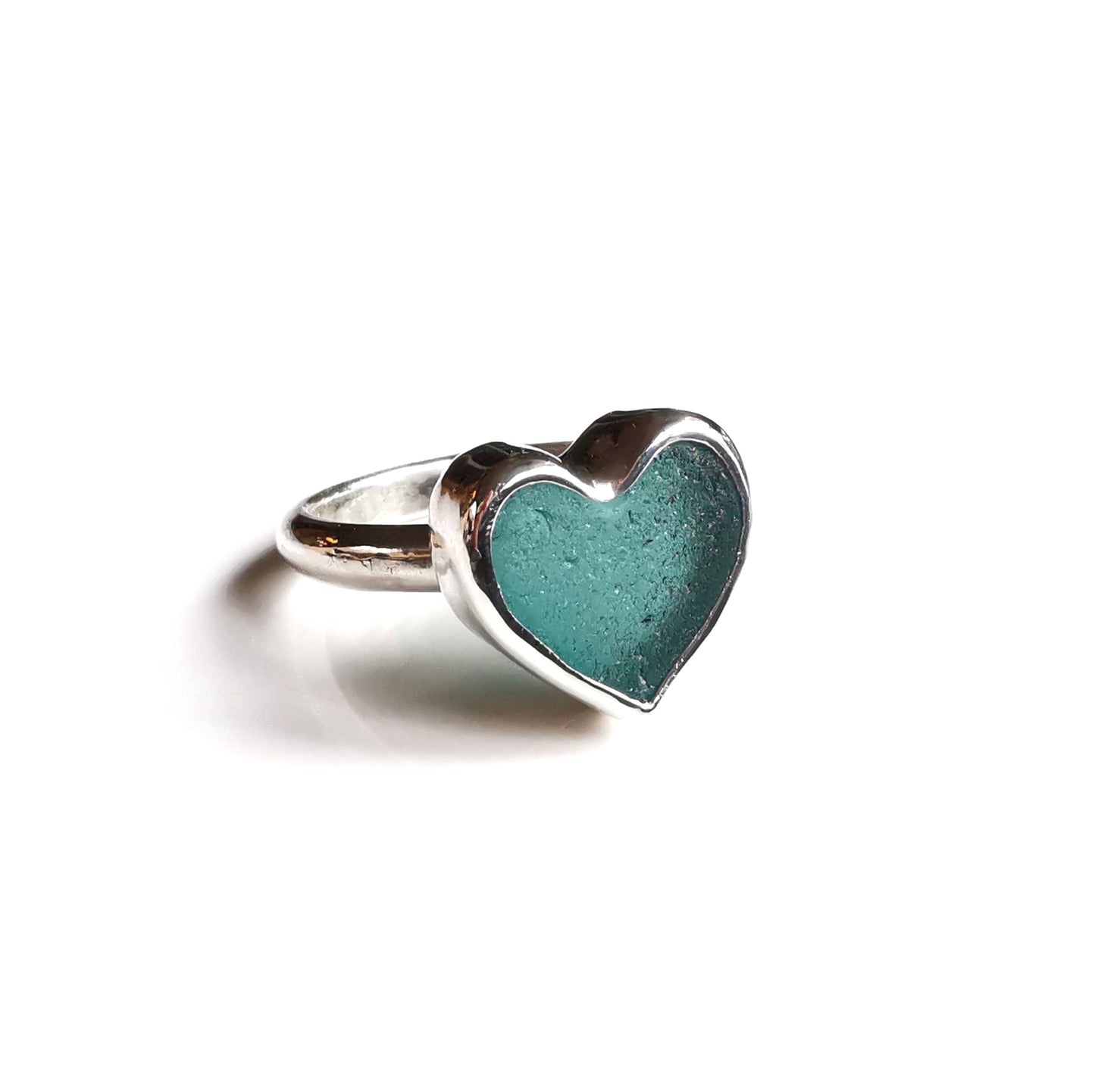 Scottish turquoise sea glass heart & sterling silver ring size N/7.