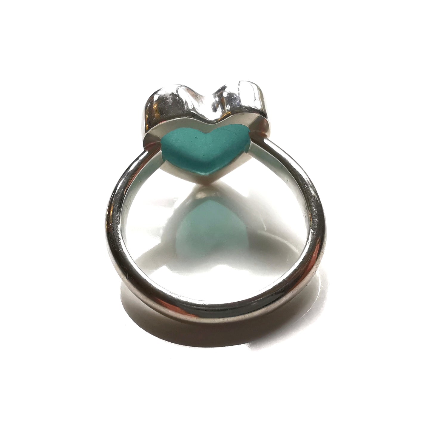 Scottish turquoise sea glass heart & sterling silver ring size N/7.