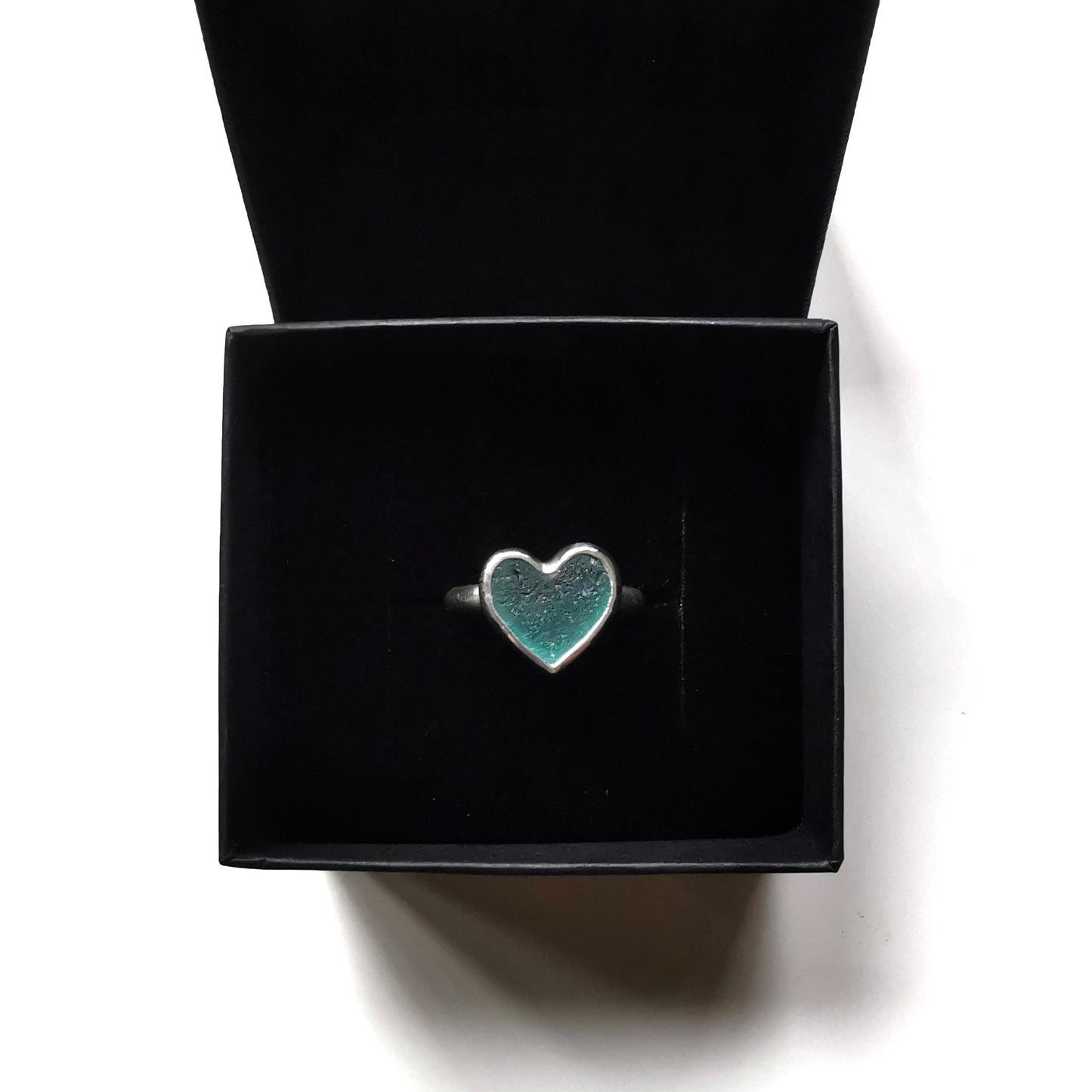 Scottish turquoise sea glass heart & sterling silver ring size N/7.