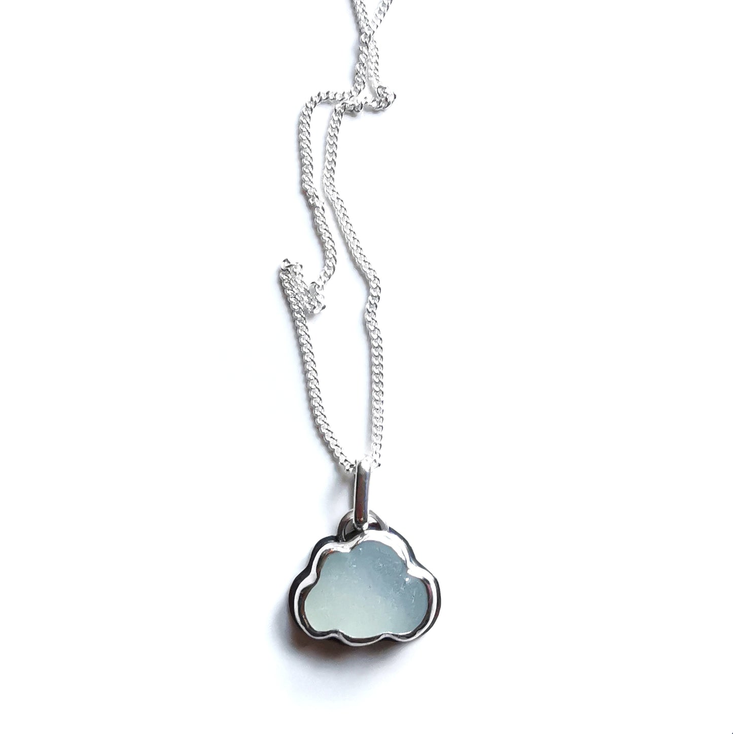Reserved for Lesley. Genuine opalescent sea glass cloud & sterling silver pendant.