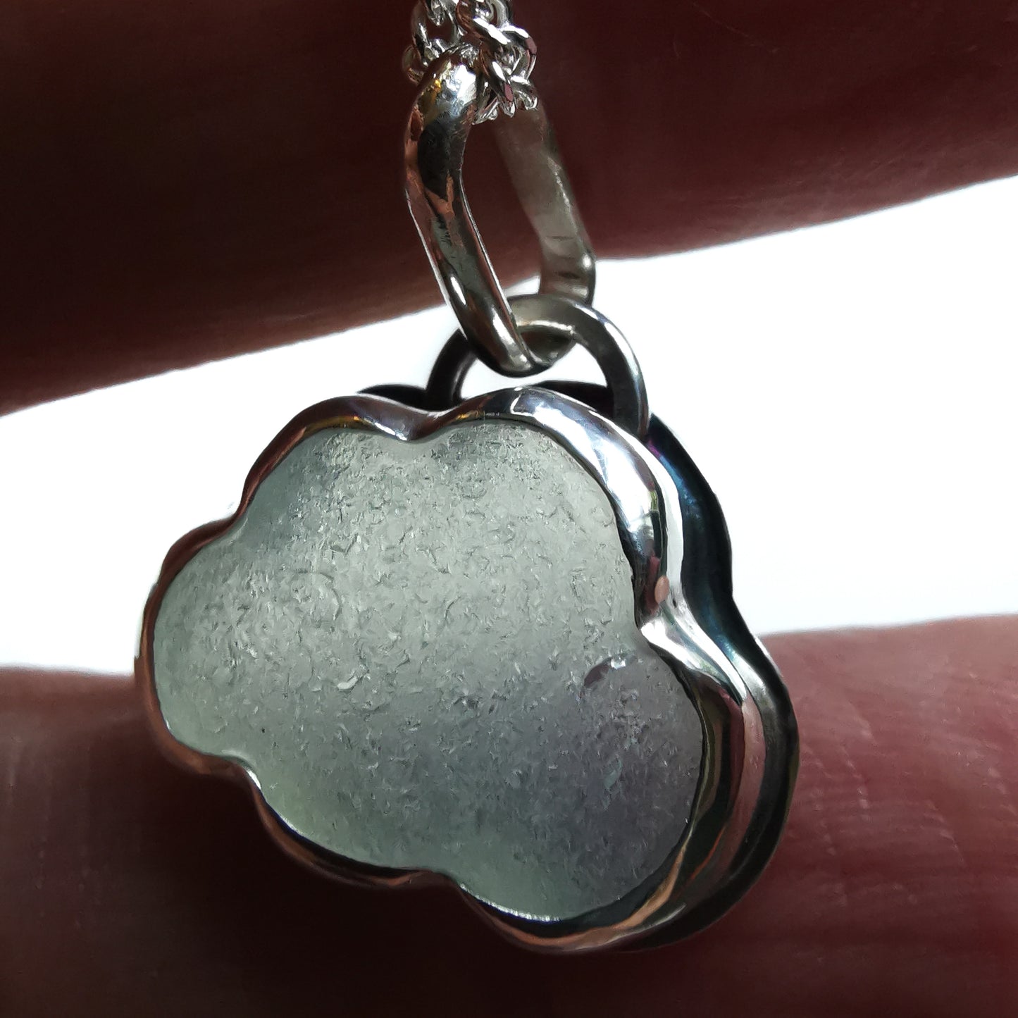 Reserved for Lesley. Genuine opalescent sea glass cloud & sterling silver pendant.