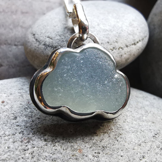 Reserved for Lesley. Genuine opalescent sea glass cloud & sterling silver pendant.