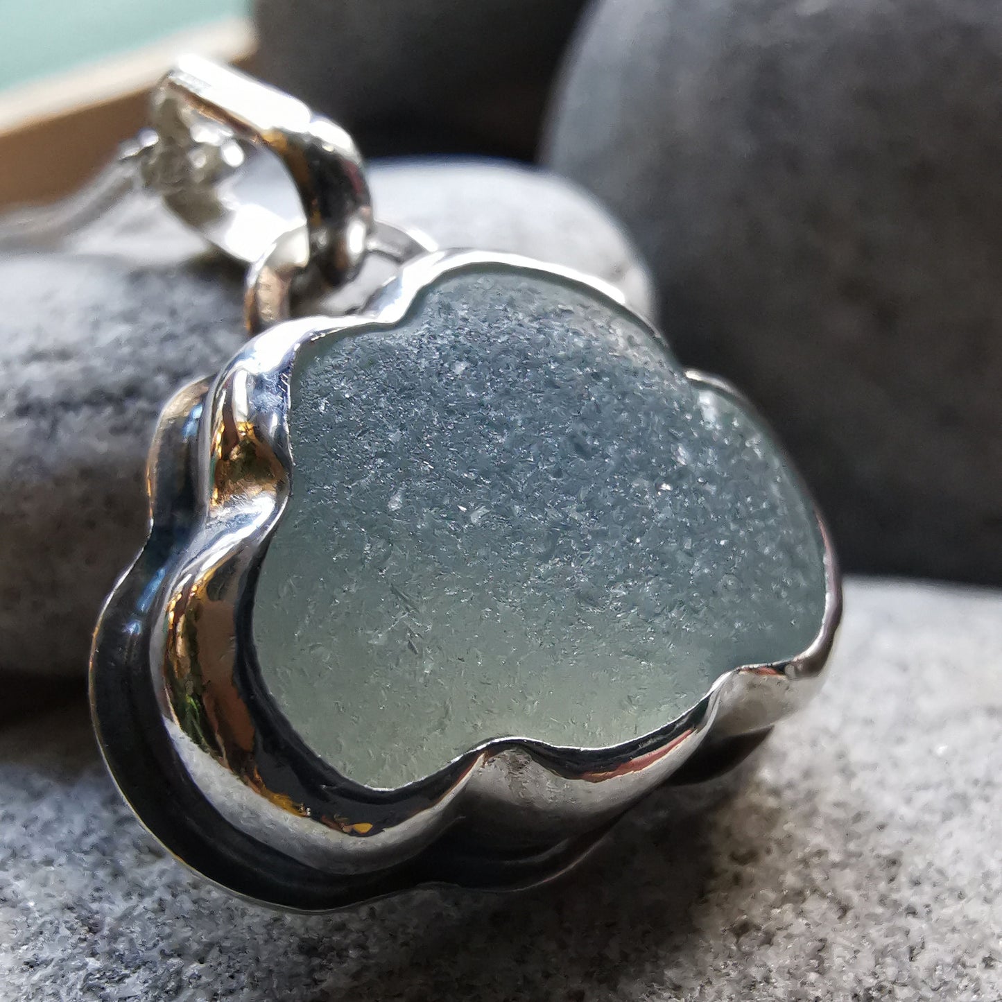Reserved for Lesley. Genuine opalescent sea glass cloud & sterling silver pendant.