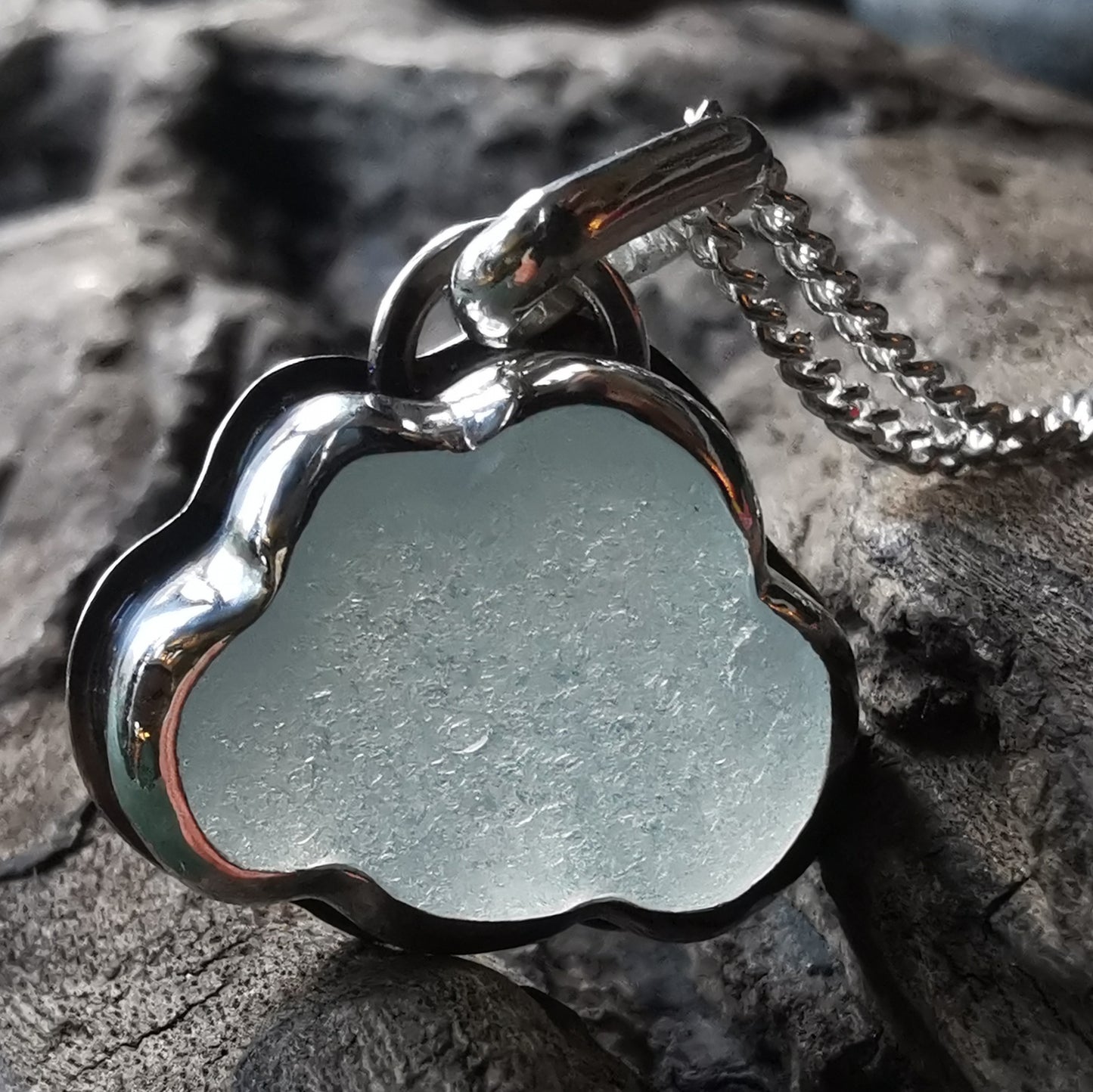 Reserved for Lesley. Genuine opalescent sea glass cloud & sterling silver pendant.
