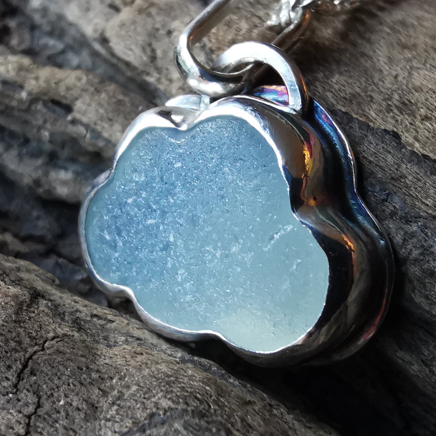Reserved for Lesley. Genuine opalescent sea glass cloud & sterling silver pendant.