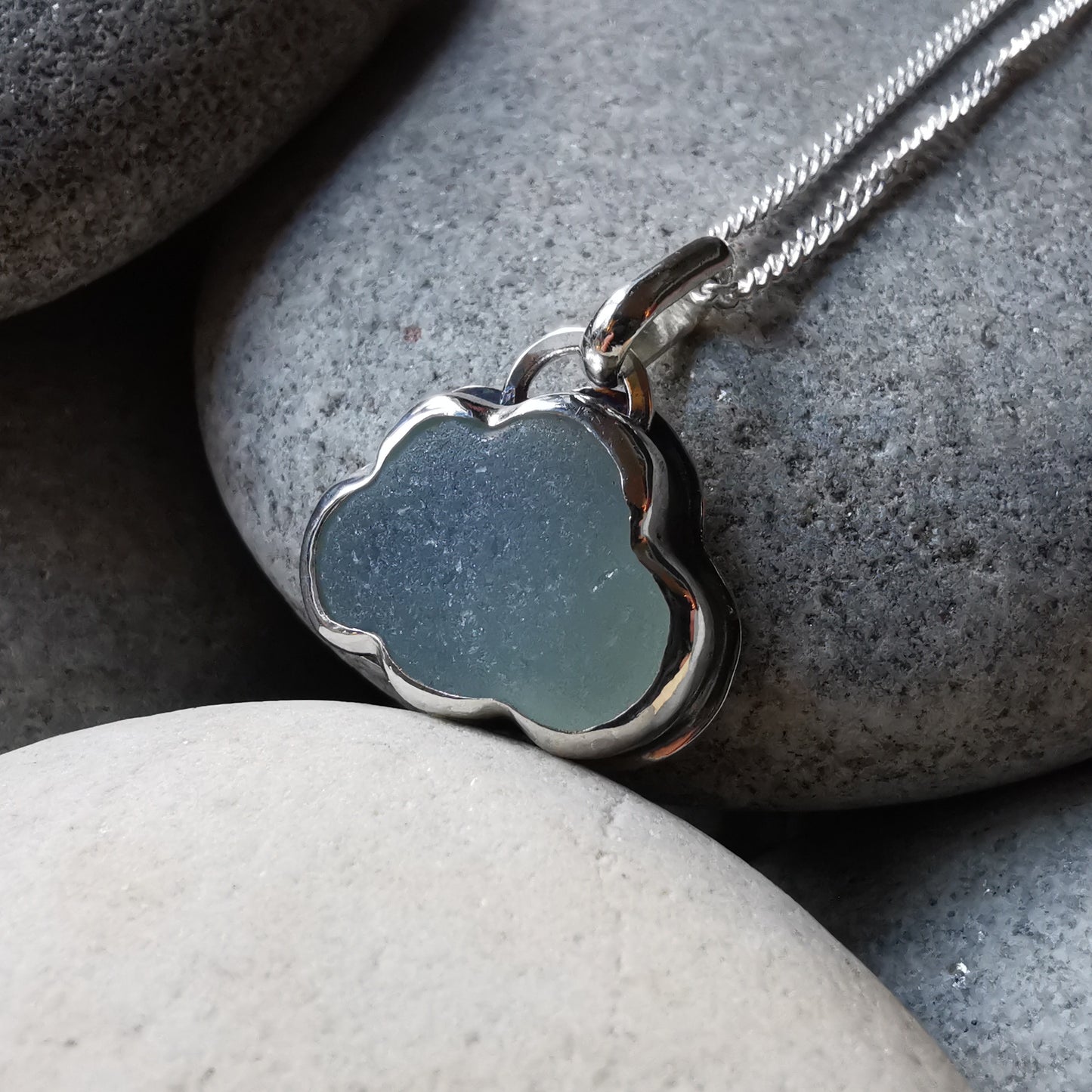 Reserved for Lesley. Genuine opalescent sea glass cloud & sterling silver pendant.