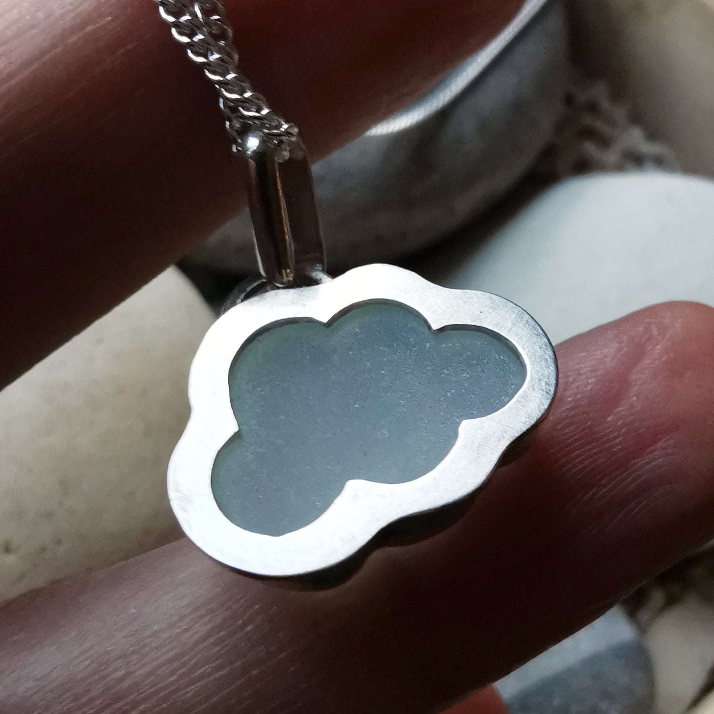 Reserved for Lesley. Genuine opalescent sea glass cloud & sterling silver pendant.