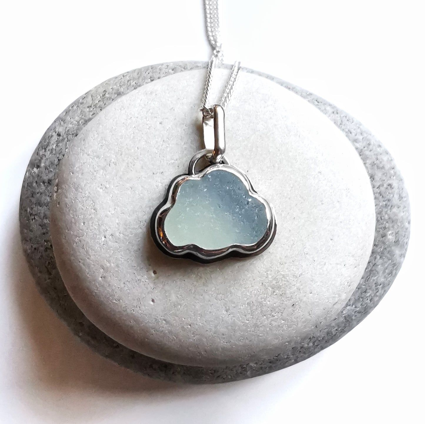 Reserved for Lesley. Genuine opalescent sea glass cloud & sterling silver pendant.