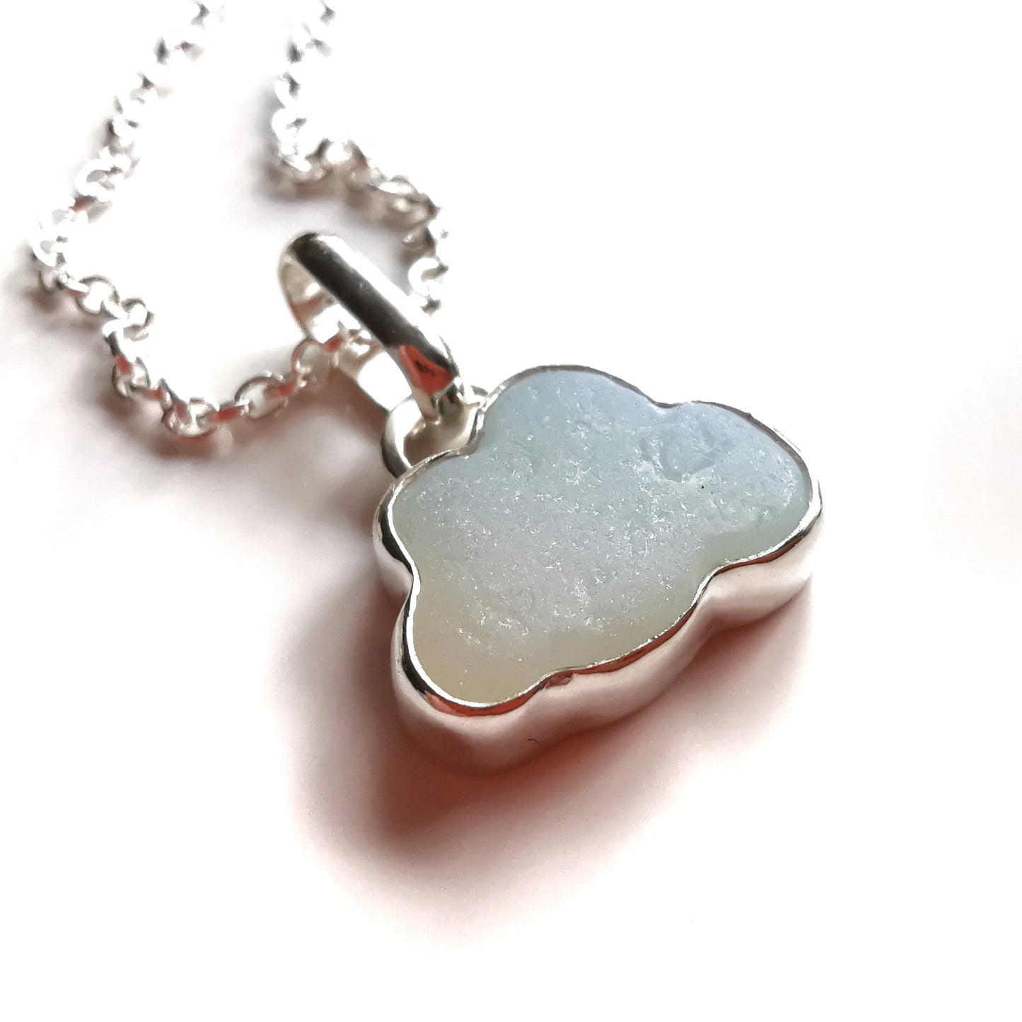 Reserved for Gatia.  Genuine opalescent sea glass cloud & sterling silver pendant.