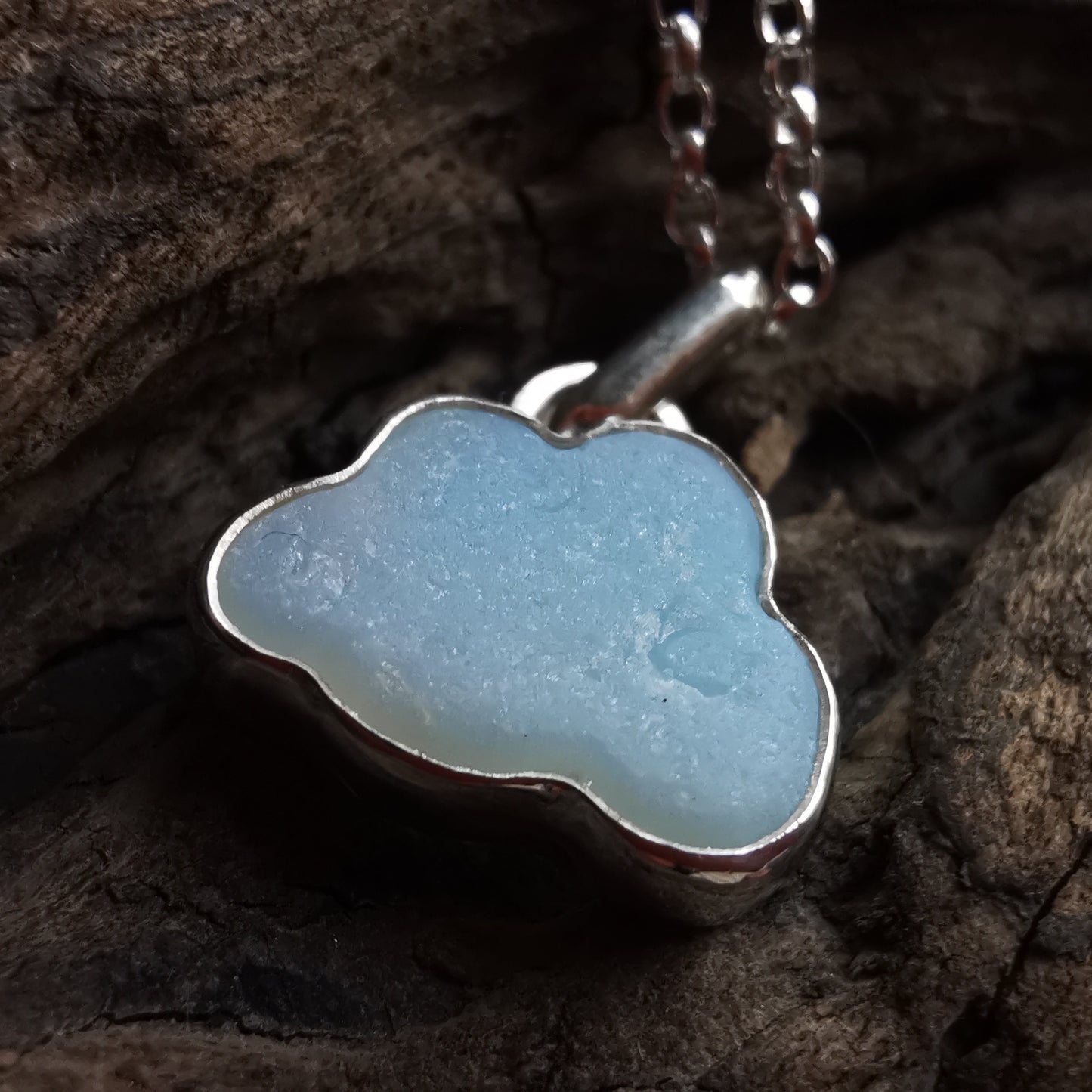 Reserved for Gatia.  Genuine opalescent sea glass cloud & sterling silver pendant.