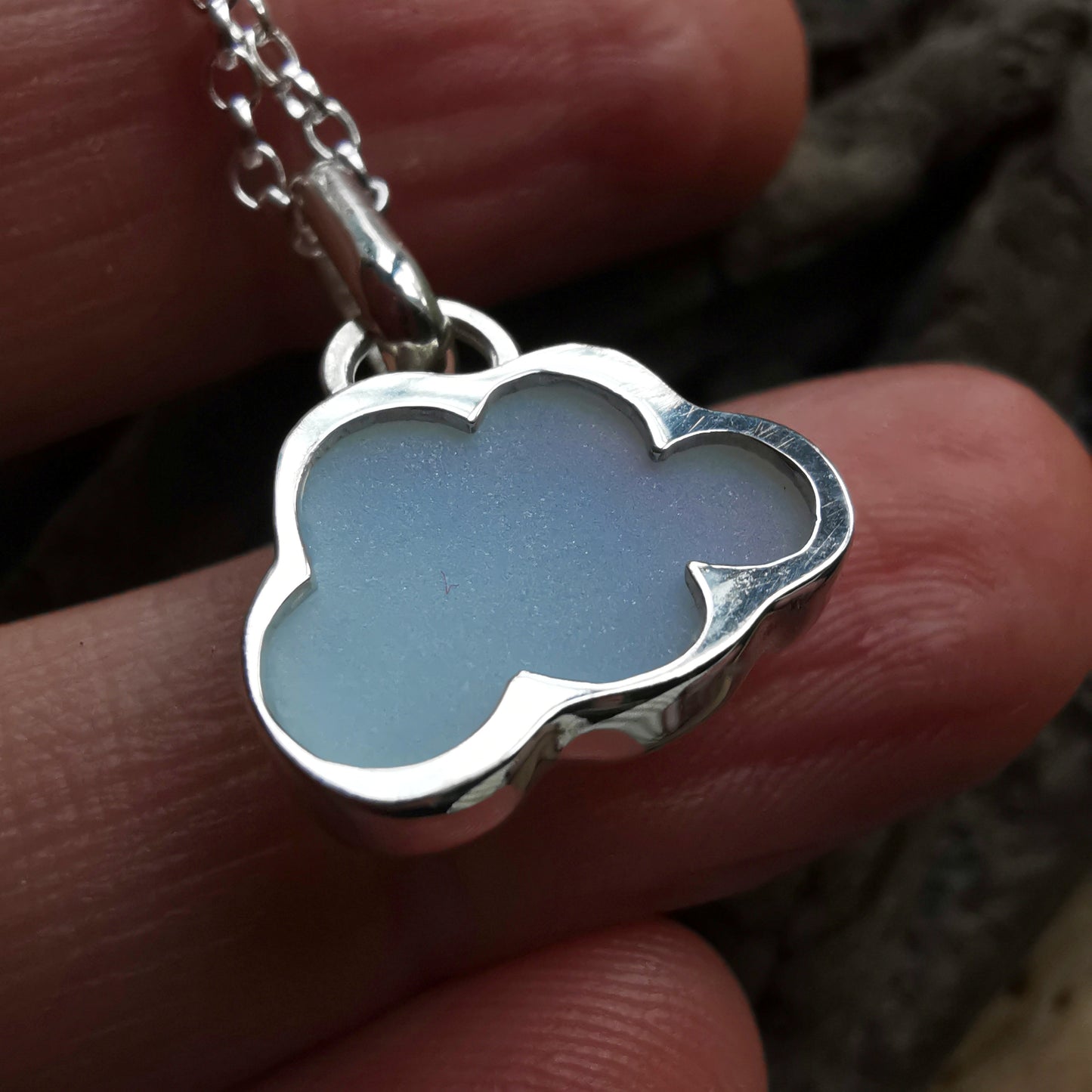Reserved for Gatia.  Genuine opalescent sea glass cloud & sterling silver pendant.