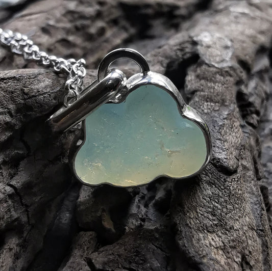 Reserved for Gatia.  Genuine opalescent sea glass cloud & sterling silver pendant.