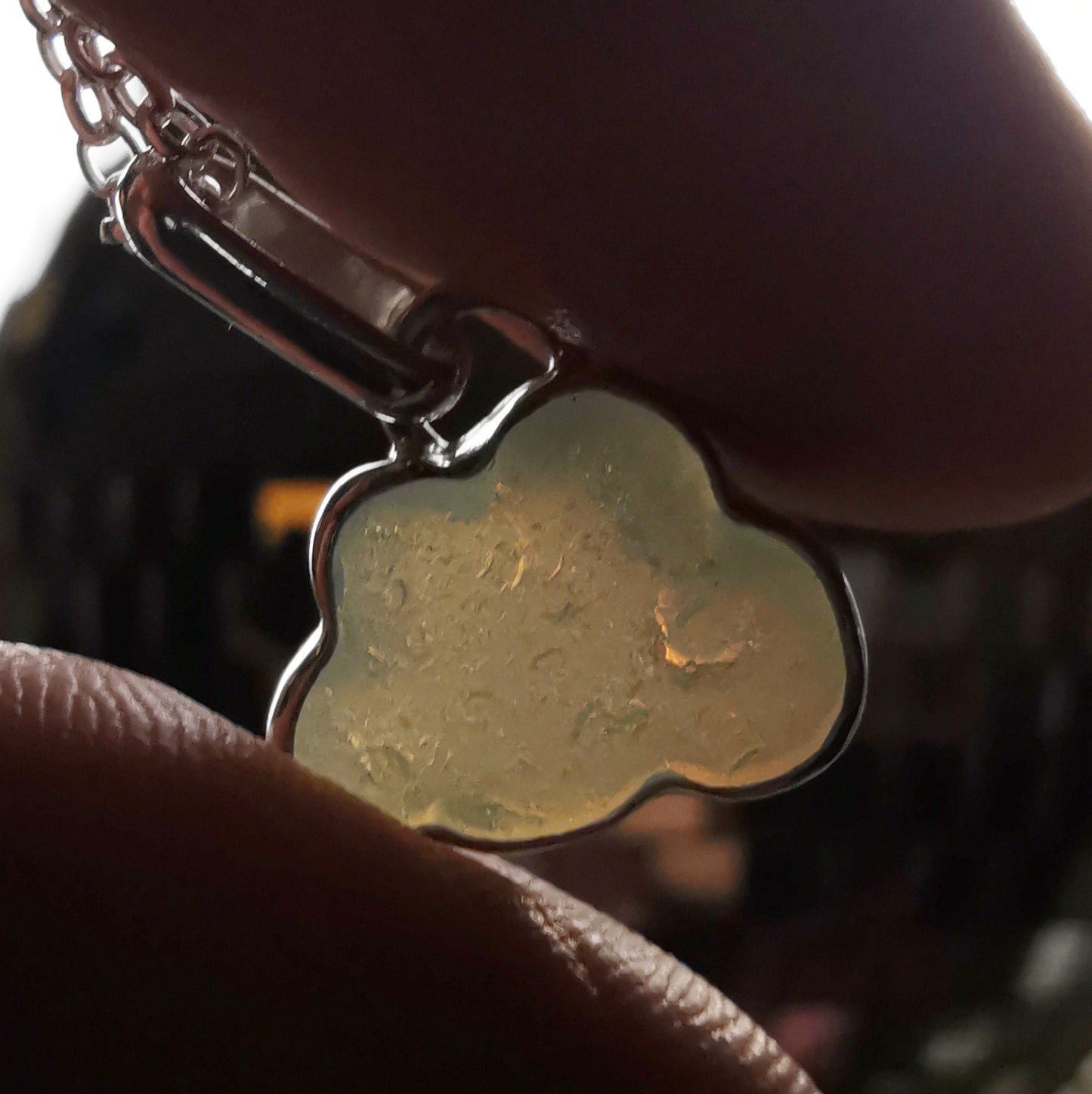 Reserved for Gatia.  Genuine opalescent sea glass cloud & sterling silver pendant.