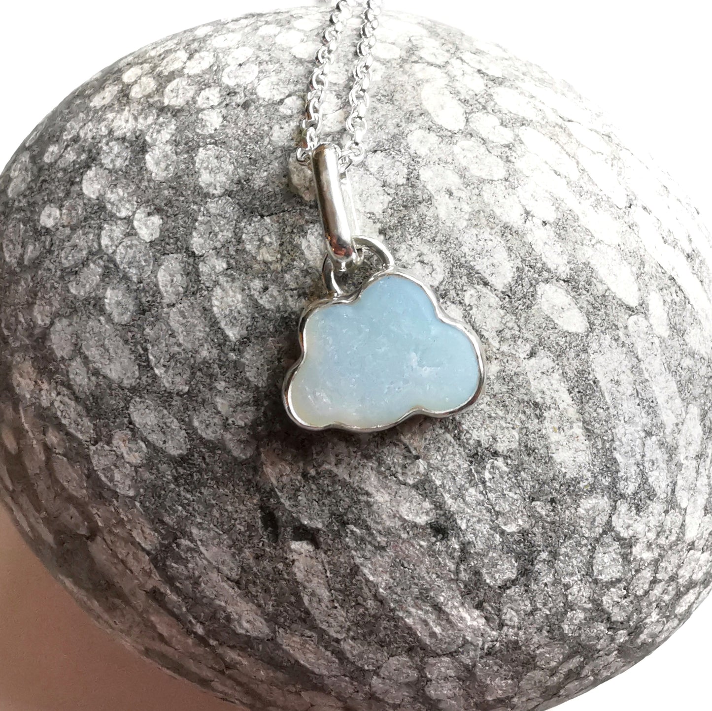 Reserved for Gatia.  Genuine opalescent sea glass cloud & sterling silver pendant.