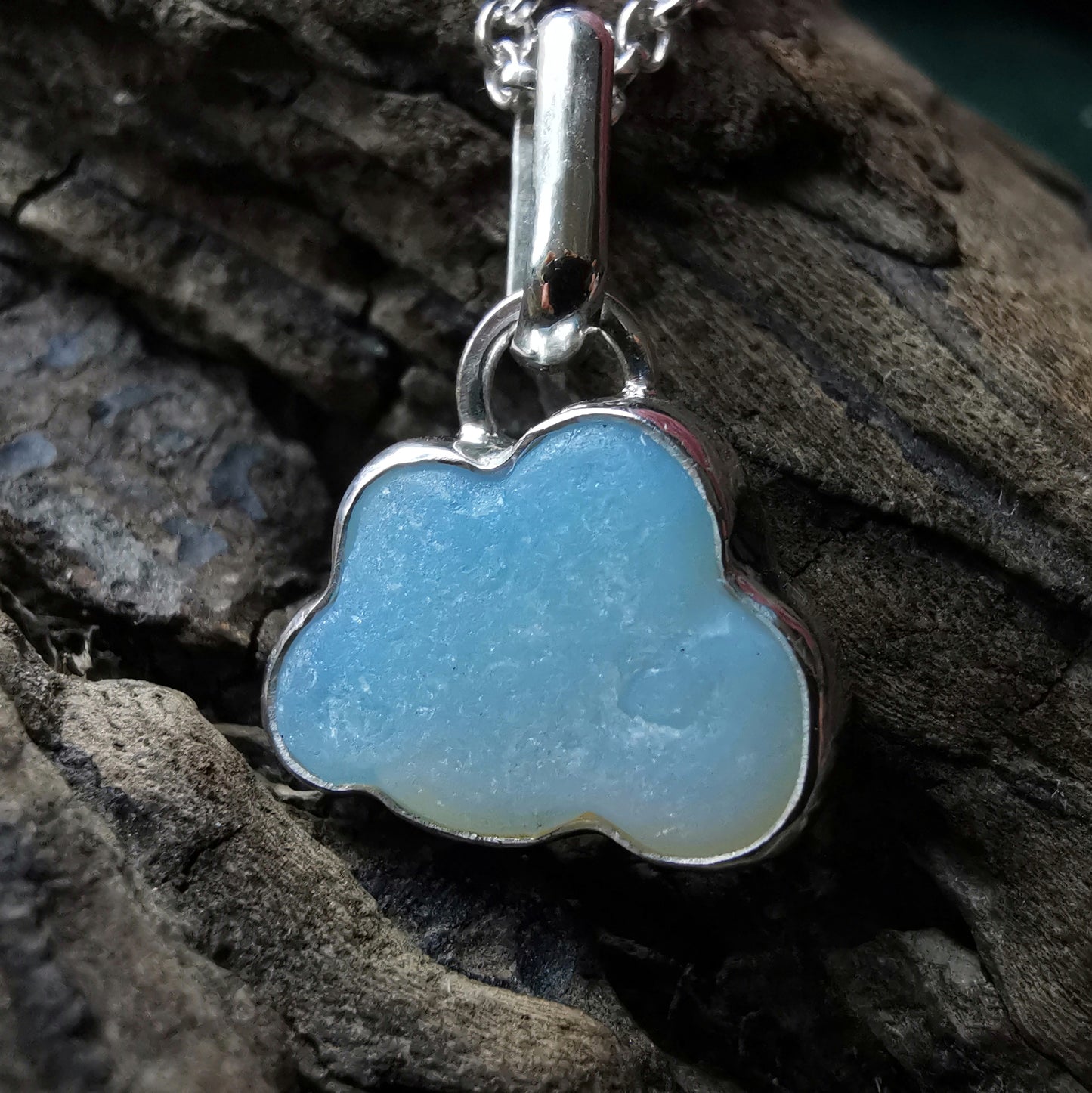 Reserved for Gatia.  Genuine opalescent sea glass cloud & sterling silver pendant.
