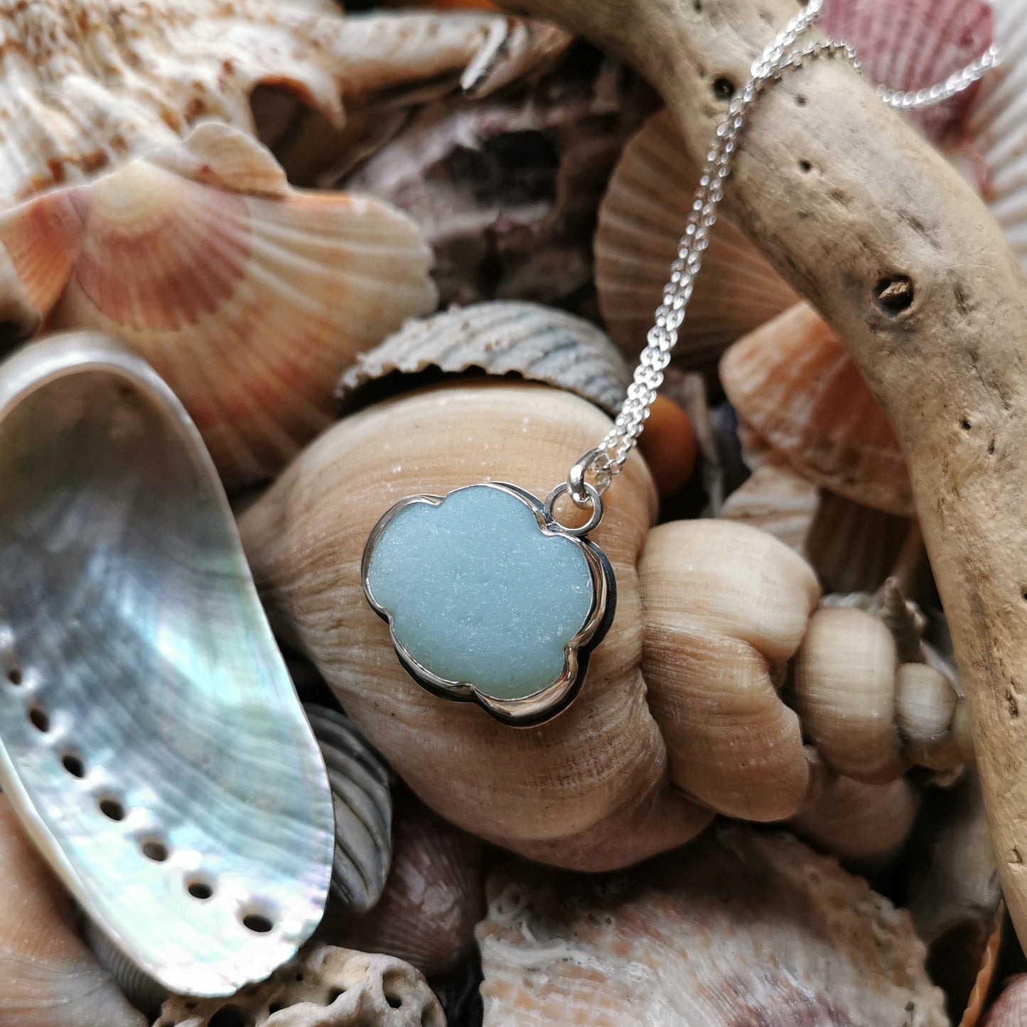 Reserved for Gatia.  Genuine large opalescent sea glass cloud & sterling silver pendant.