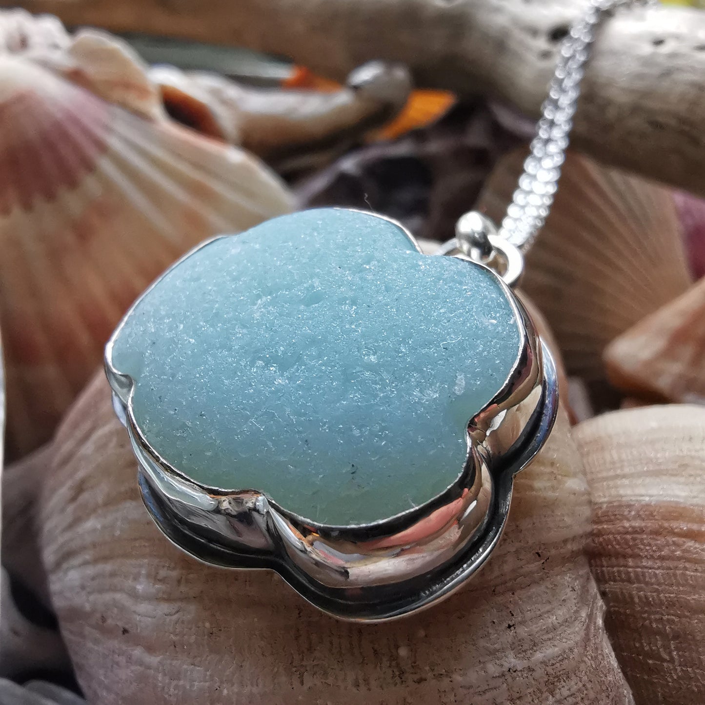 Reserved for Gatia.  Genuine large opalescent sea glass cloud & sterling silver pendant.