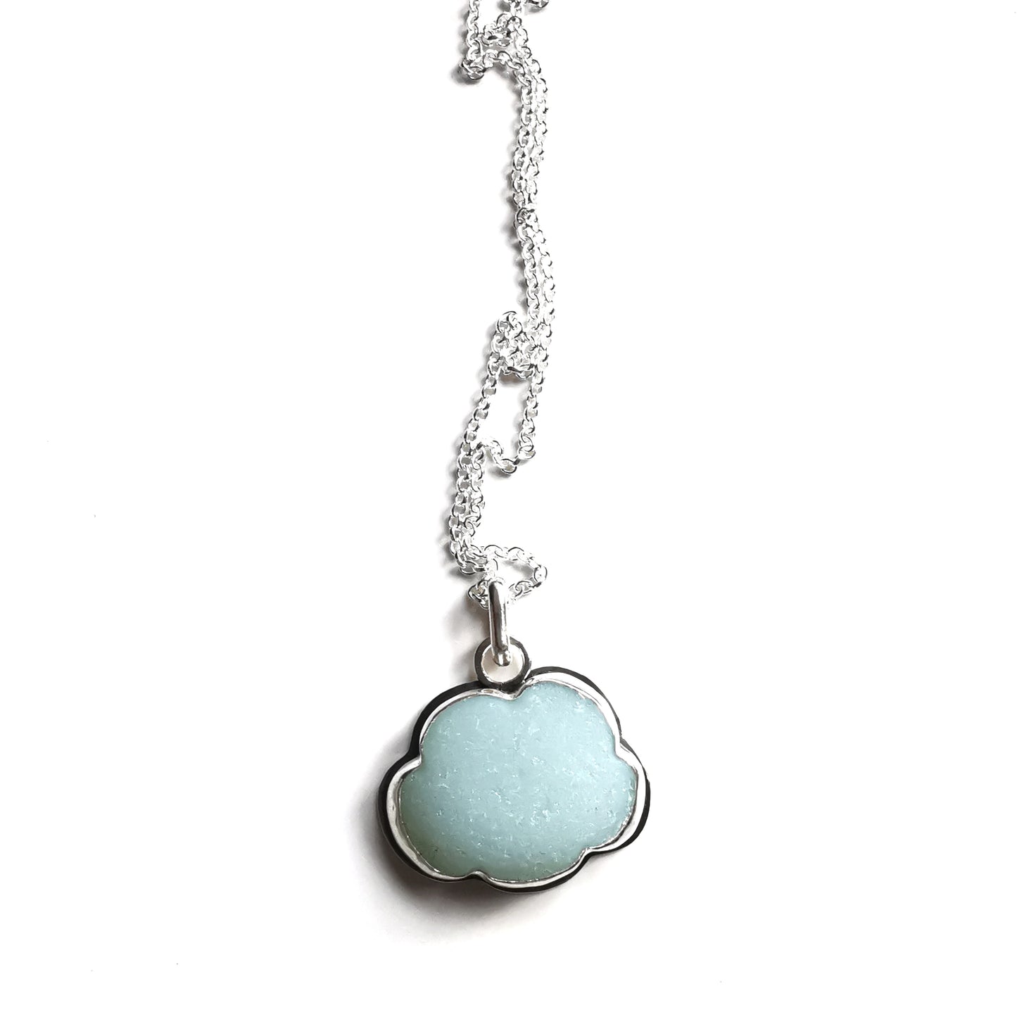 Reserved for Gatia.  Genuine large opalescent sea glass cloud & sterling silver pendant.