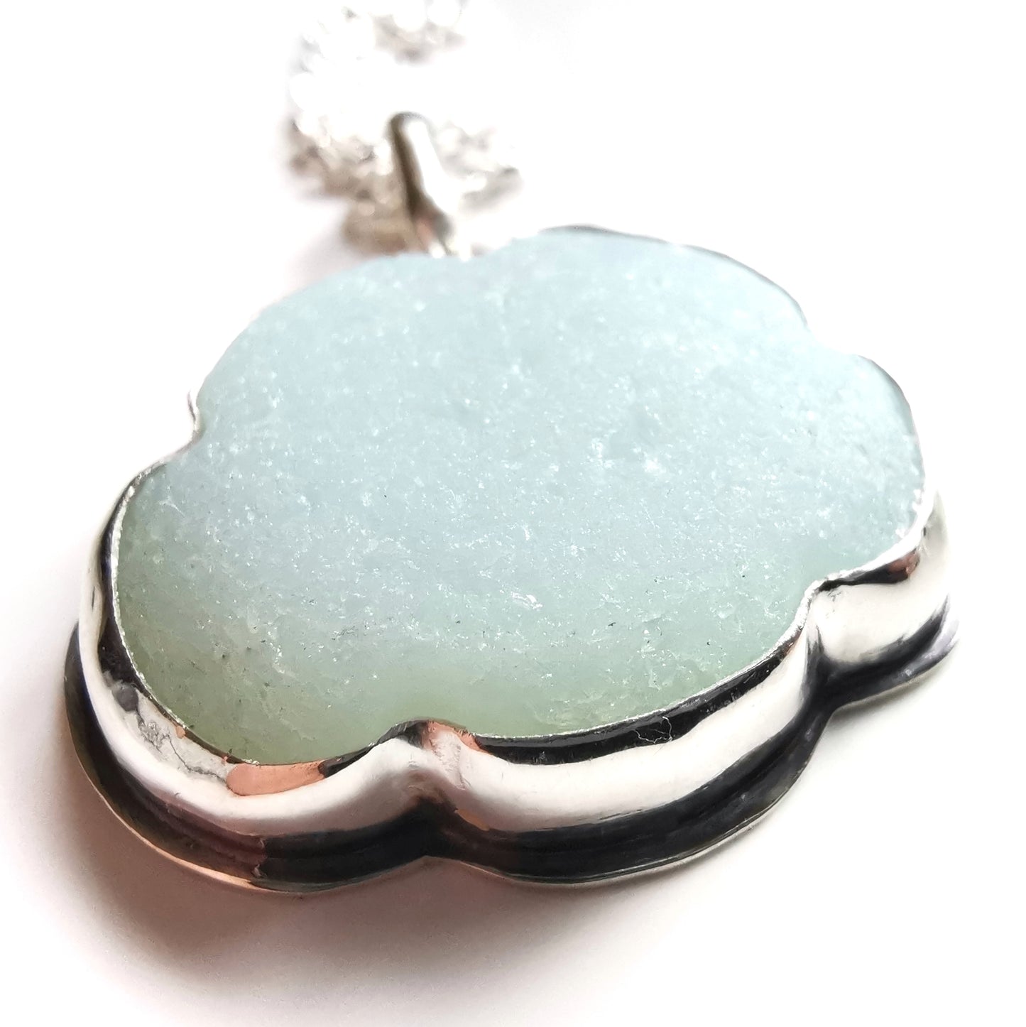 Reserved for Gatia.  Genuine large opalescent sea glass cloud & sterling silver pendant.