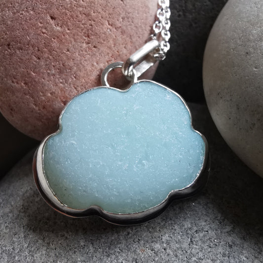 Reserved for Gatia.  Genuine large opalescent sea glass cloud & sterling silver pendant.